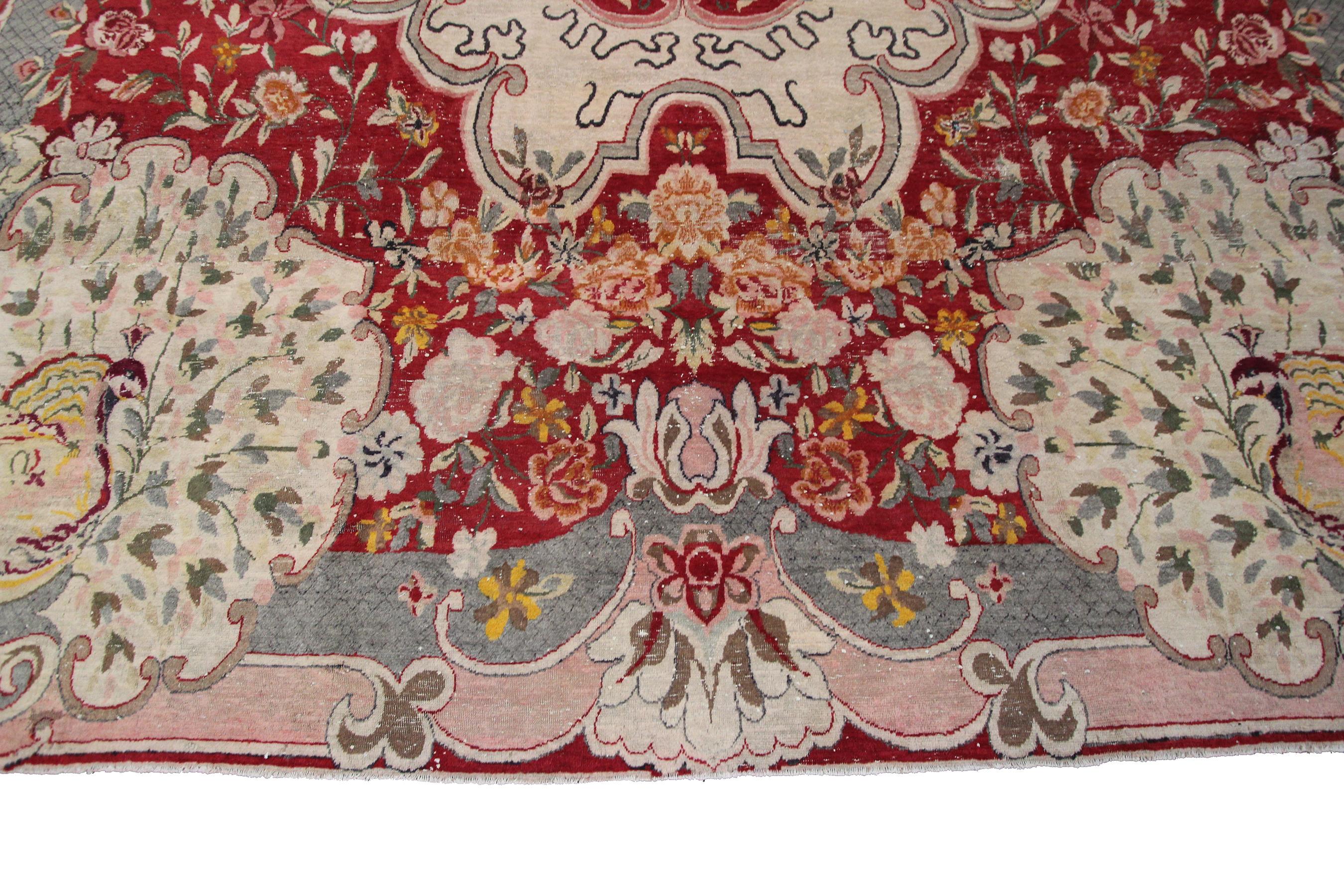 Annodato a mano Tappeto antico Tabriz Art Deco Tappeto antico persiano Tabriz 11x16 sovradimensionato 338cm x 470cm in vendita