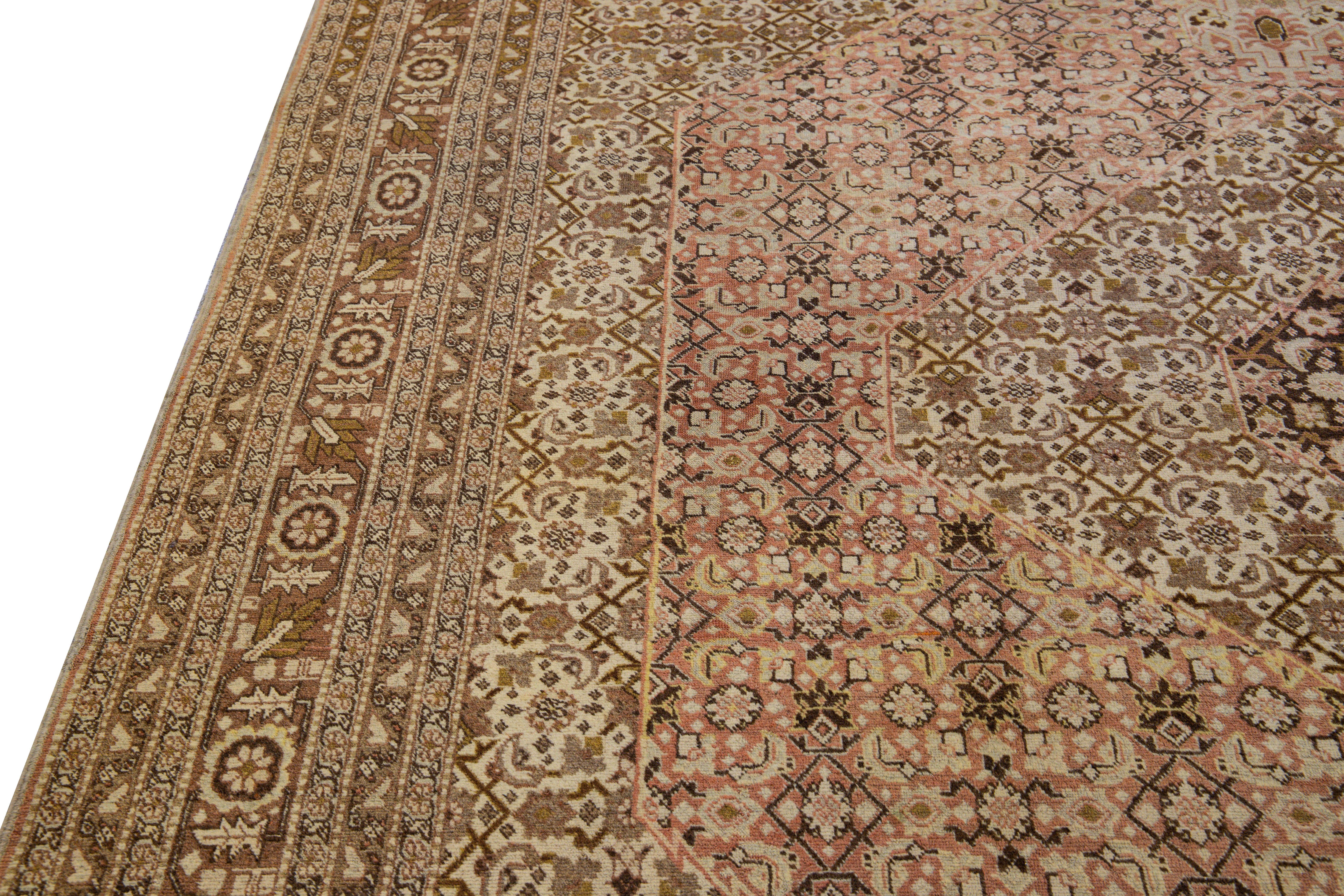 Antique Tabriz Beige and Brown Handmade All-over Designed Wool Rug In Good Condition For Sale In Norwalk, CT