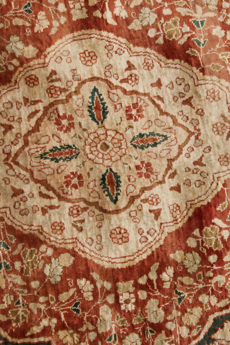 Antique Tabriz Beige and Pink Silk Persian Rug Floral Rug In Good Condition For Sale In Long Island City, NY