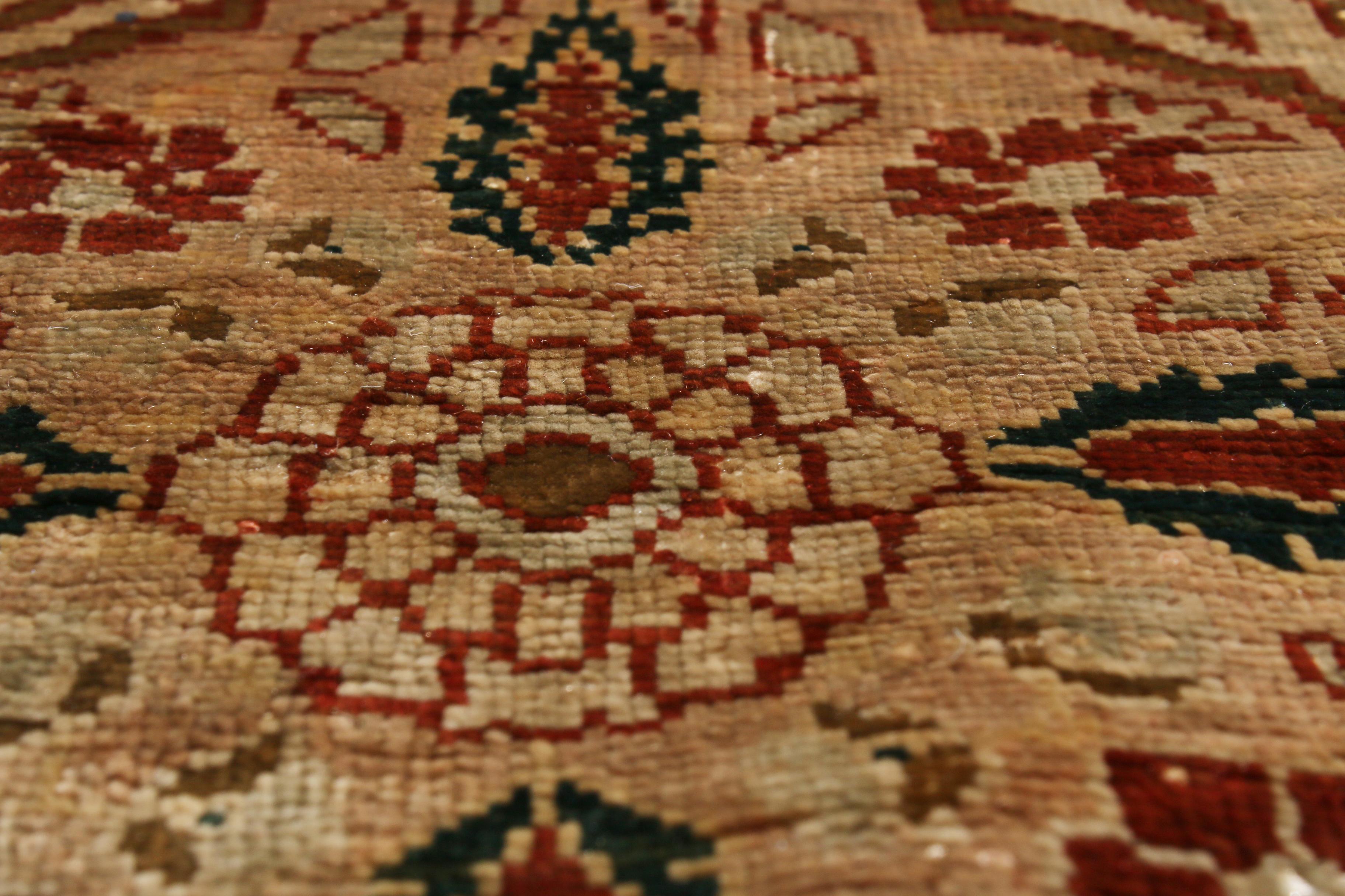 Wool Antique Tabriz Beige and Pink Silk Persian Rug Floral Rug by Rug & Kilim For Sale