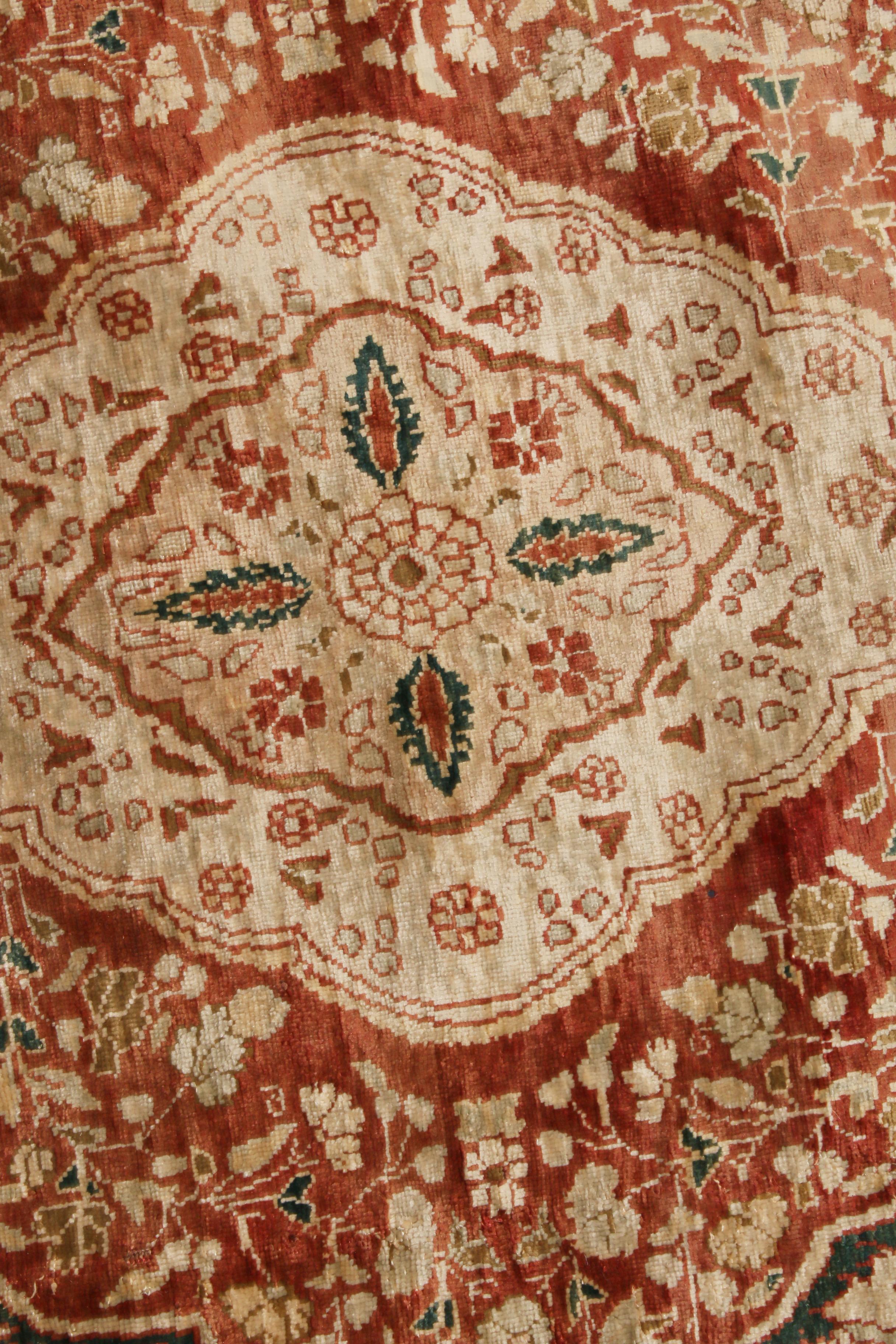 Early 20th Century Antique Tabriz Beige and Pink Silk Persian Rug