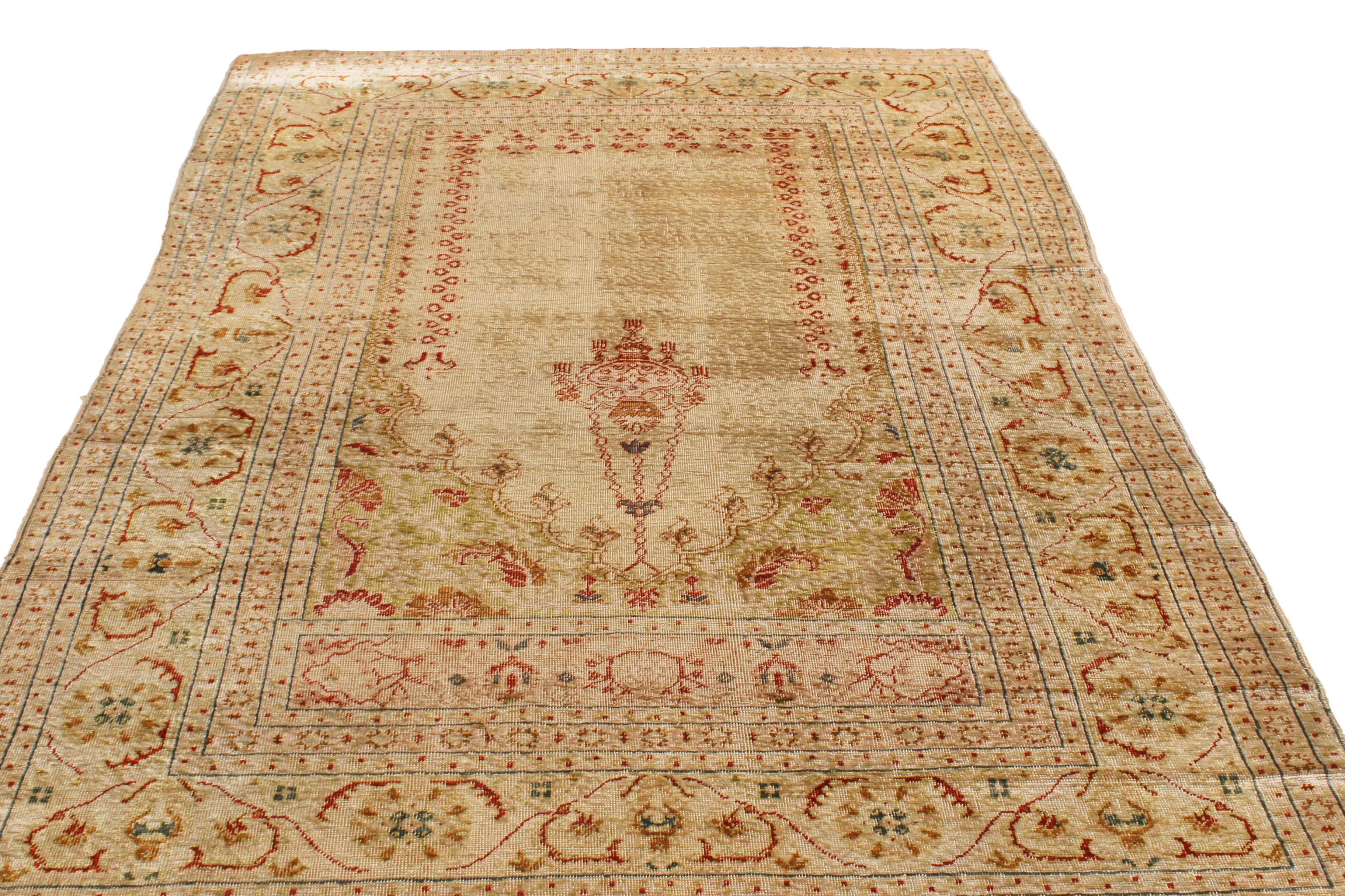 Hand-Knotted Antique Tabriz Beige and Red Persian Wool Rug