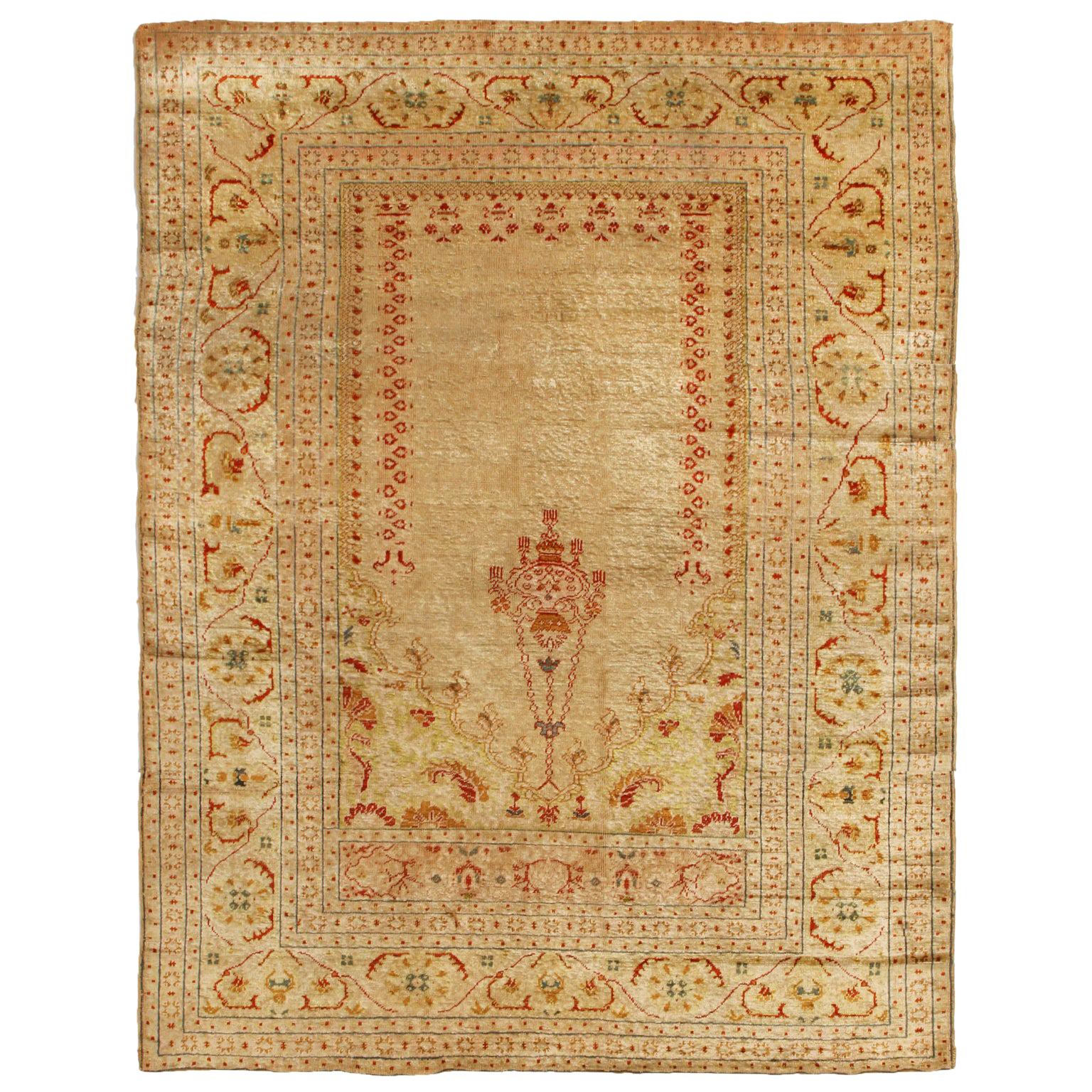 Antique Tabriz Beige and Red Persian Wool Rug