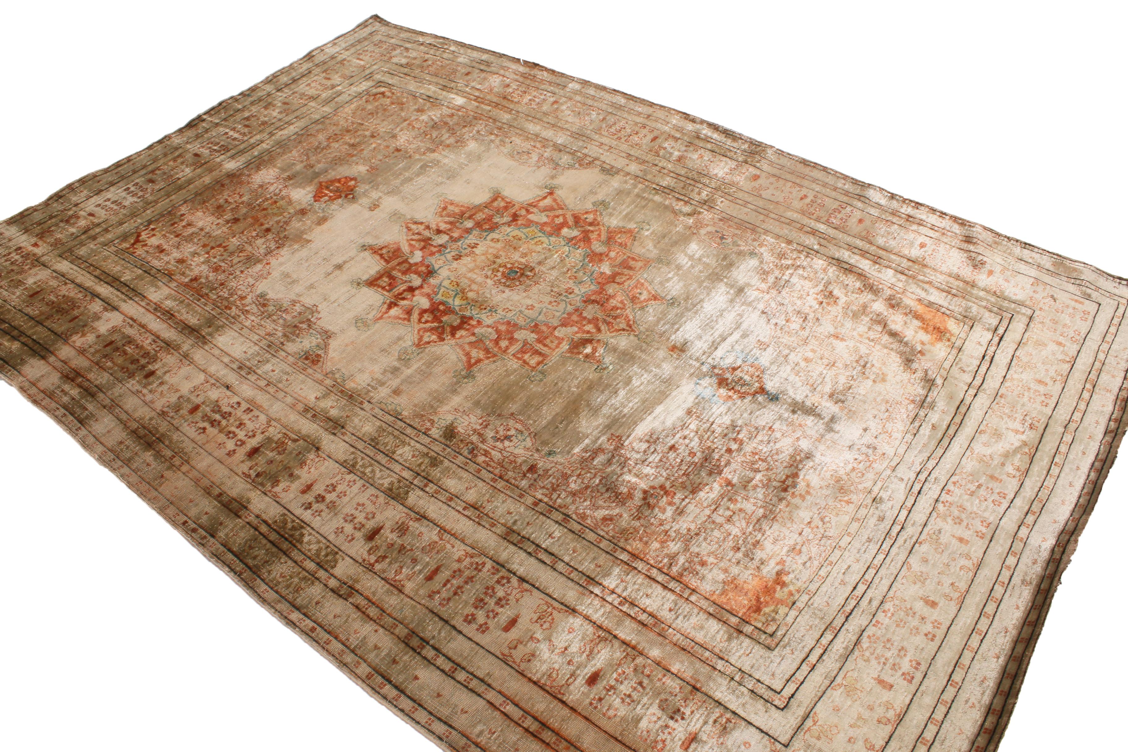 Antique Tabriz Beige Brown and Blue Wool Persian Rug In Good Condition In Long Island City, NY