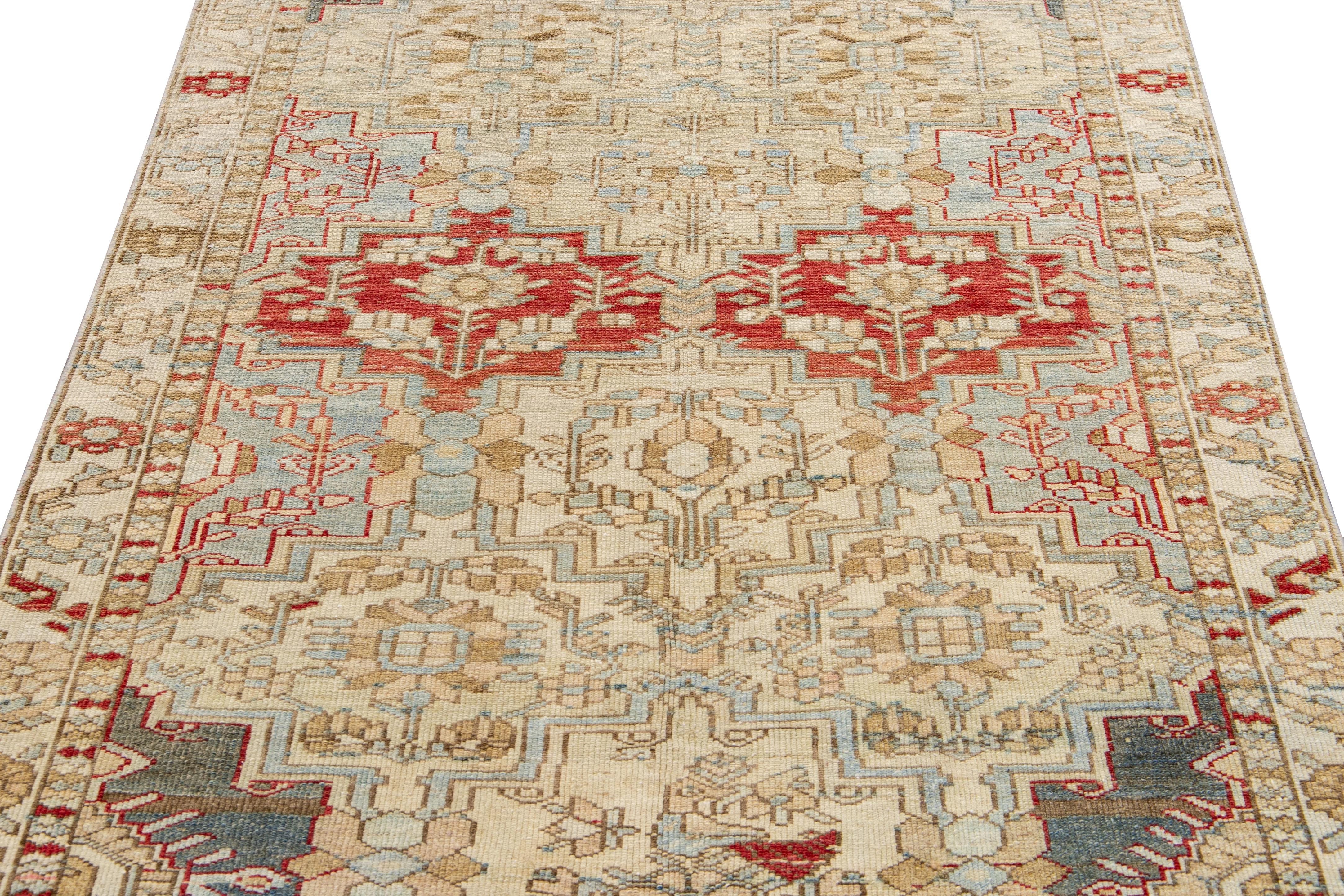Islamic Antique Tabriz Beige Handmade Geometric Designed Wool Rug For Sale