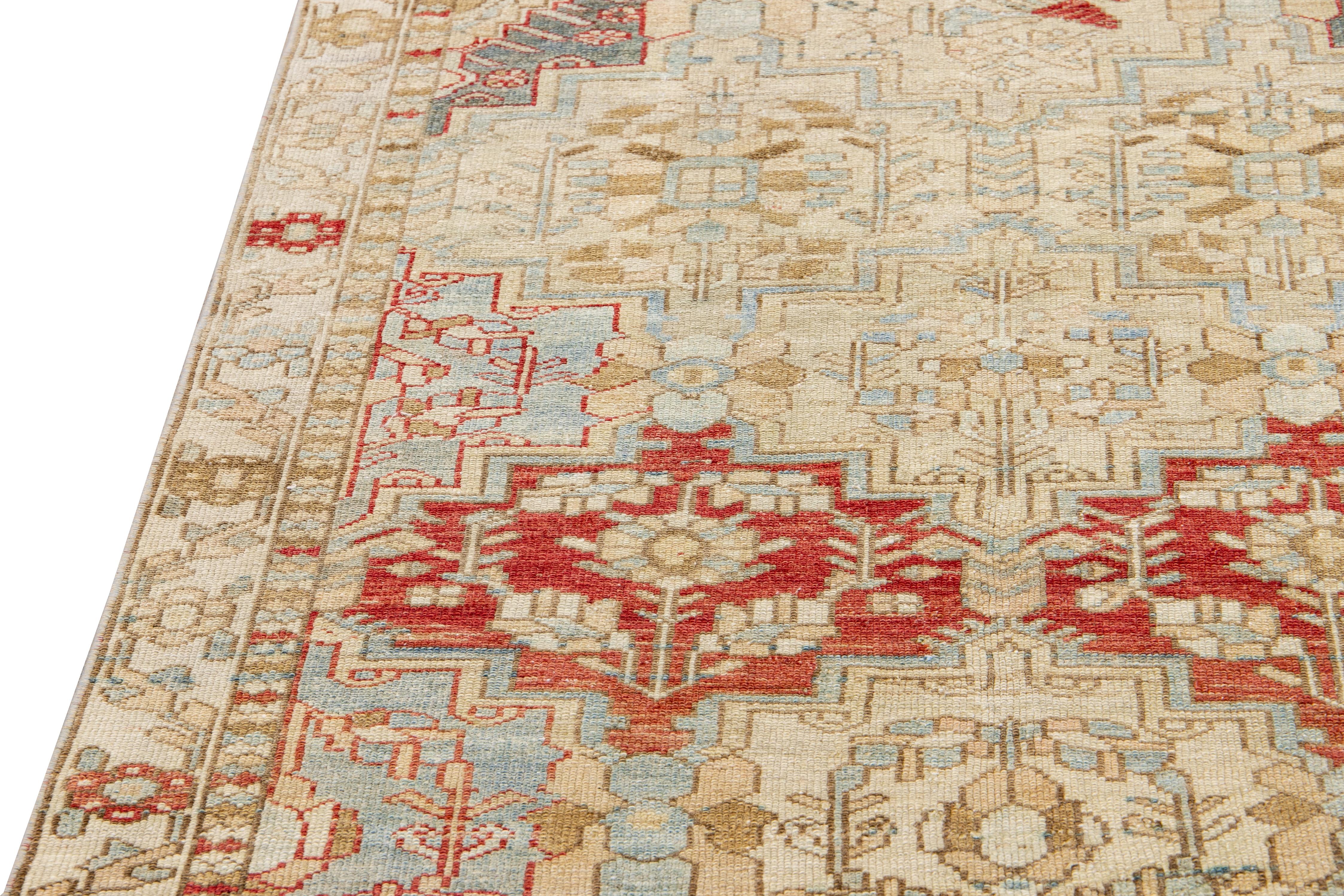 20th Century Antique Tabriz Beige Handmade Geometric Designed Wool Rug For Sale