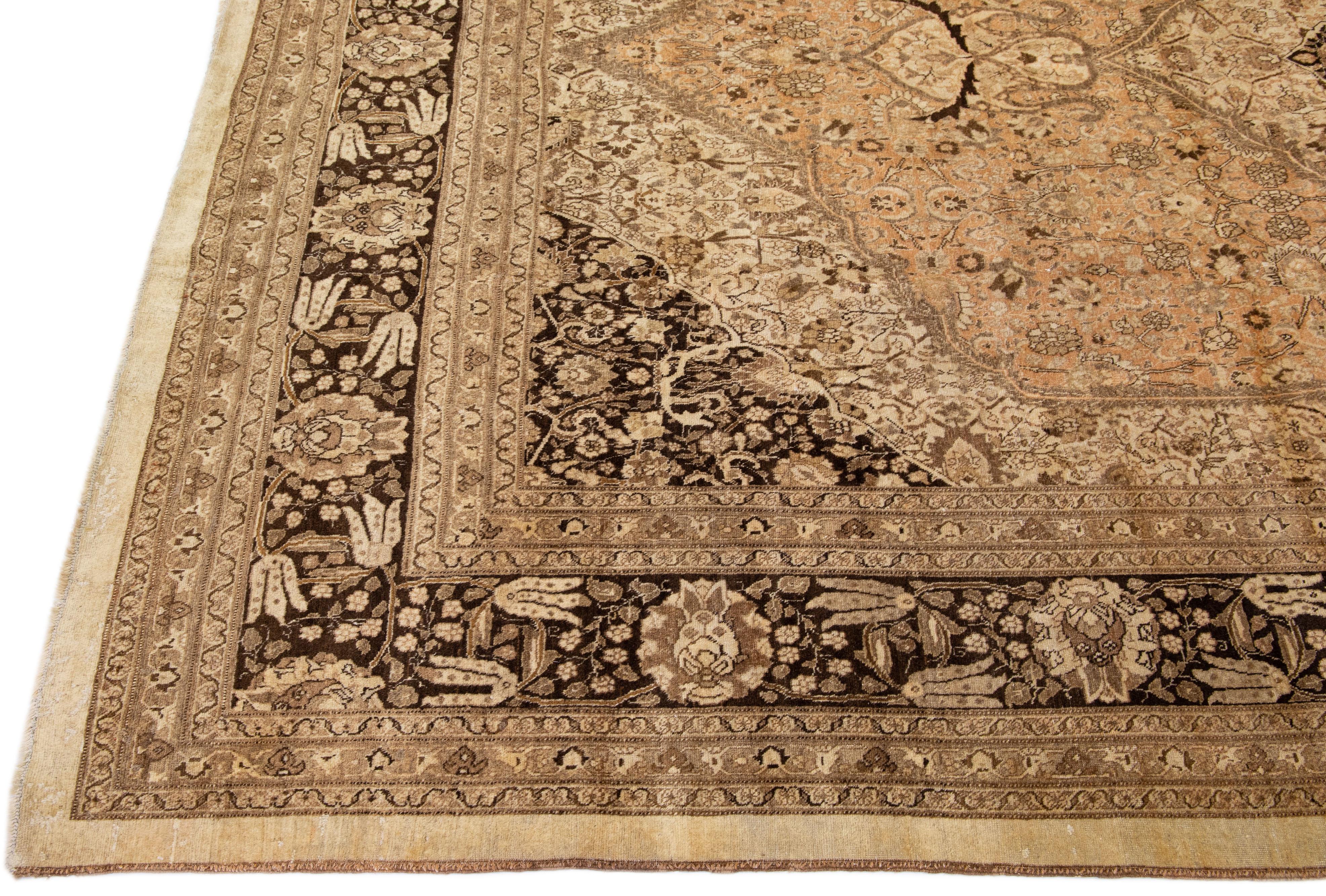 Antique Tabriz Beige Handmade Oversize Persian Wool Rug with Shah Abbasi Motif In Excellent Condition For Sale In Norwalk, CT