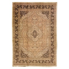 Tappeto antico Tabriz Beige fatto a mano in lana persiana oversize con motivo Shah Abbasi