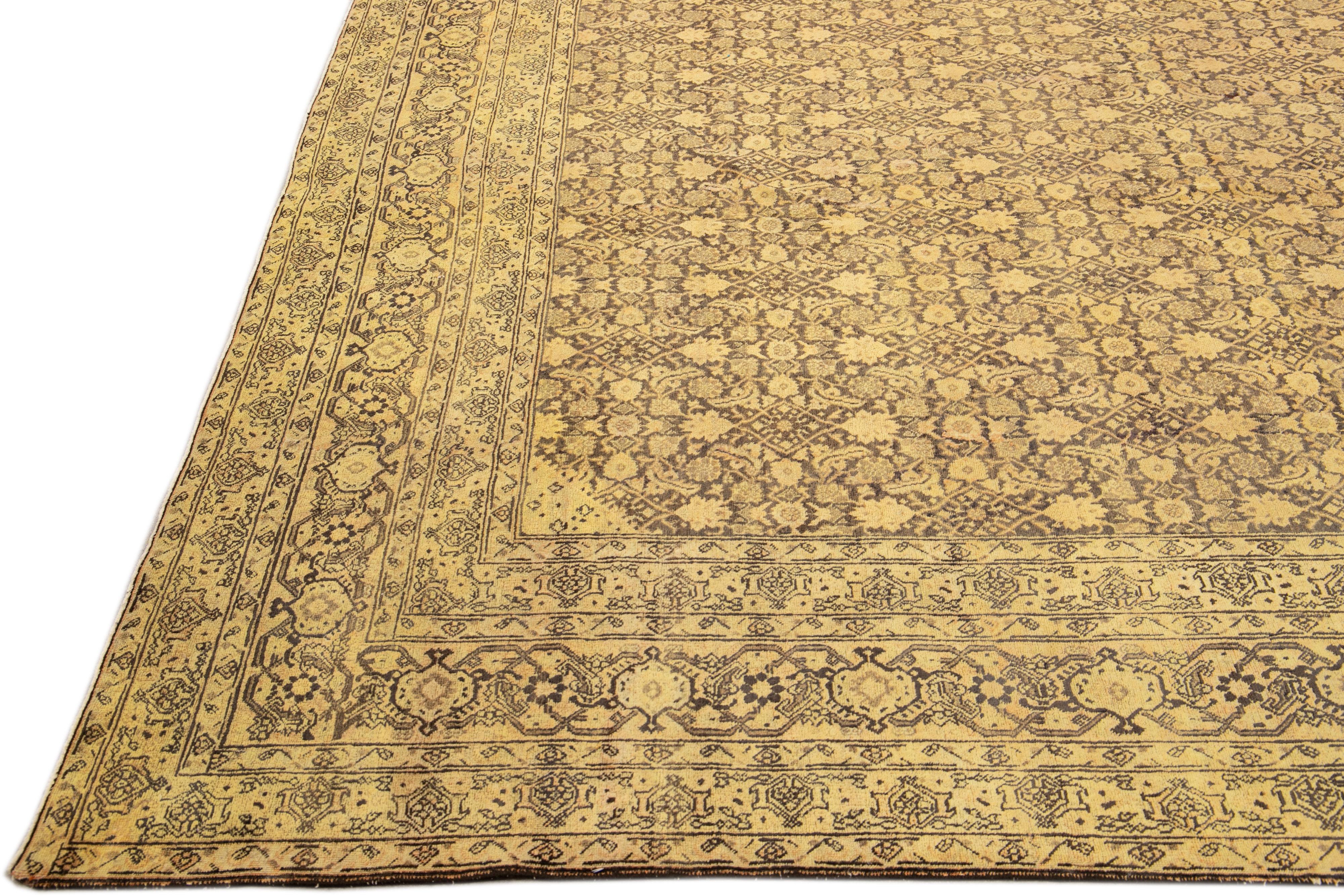 Antique Tabriz Beige Handmade Persian Wool Rug with Allover Design In Excellent Condition For Sale In Norwalk, CT