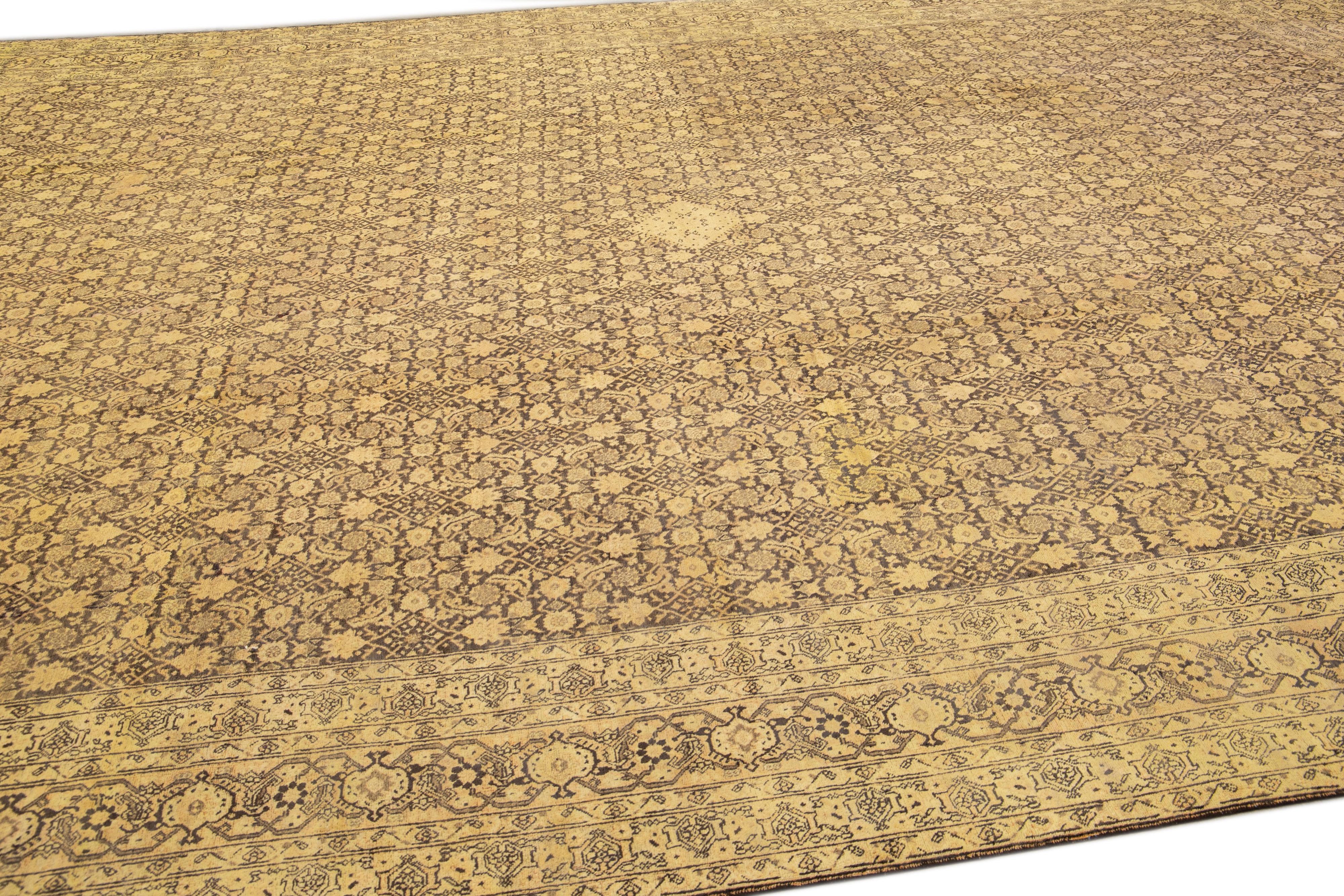 20th Century Antique Tabriz Beige Handmade Persian Wool Rug with Allover Design For Sale