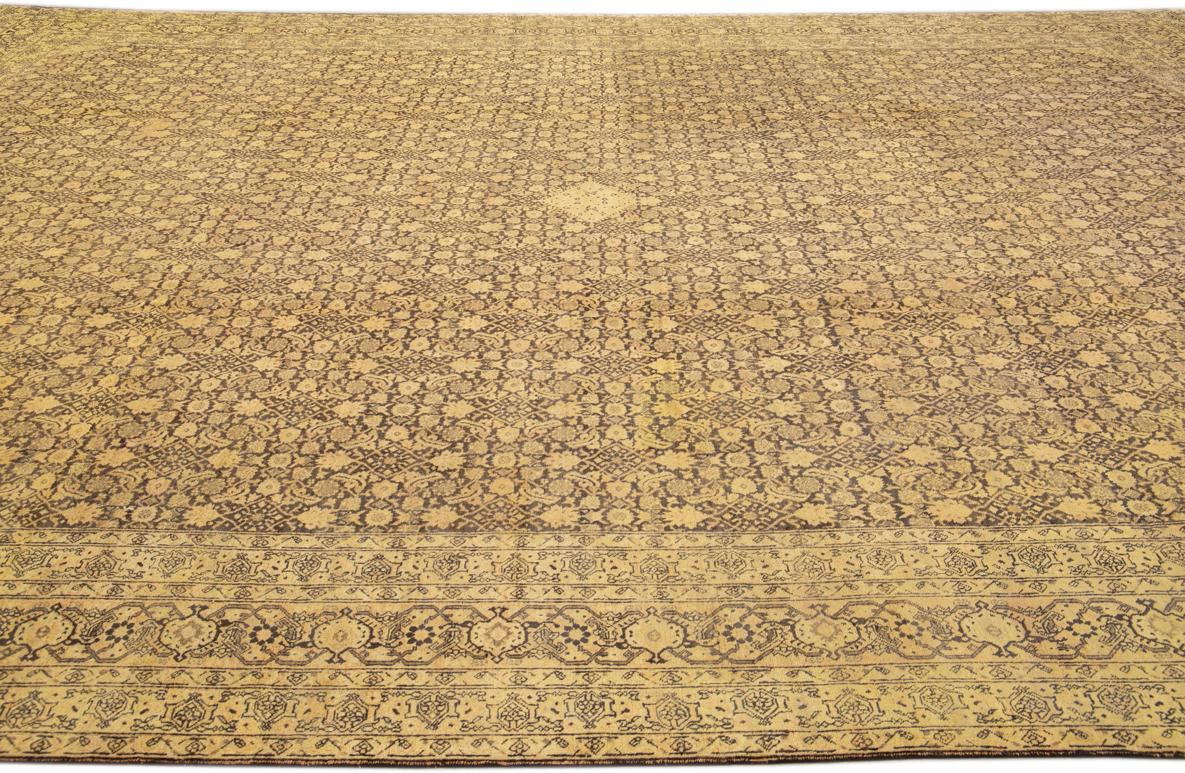 Antique Tabriz Beige Handmade Persian Wool Rug with Allover Design For Sale 2