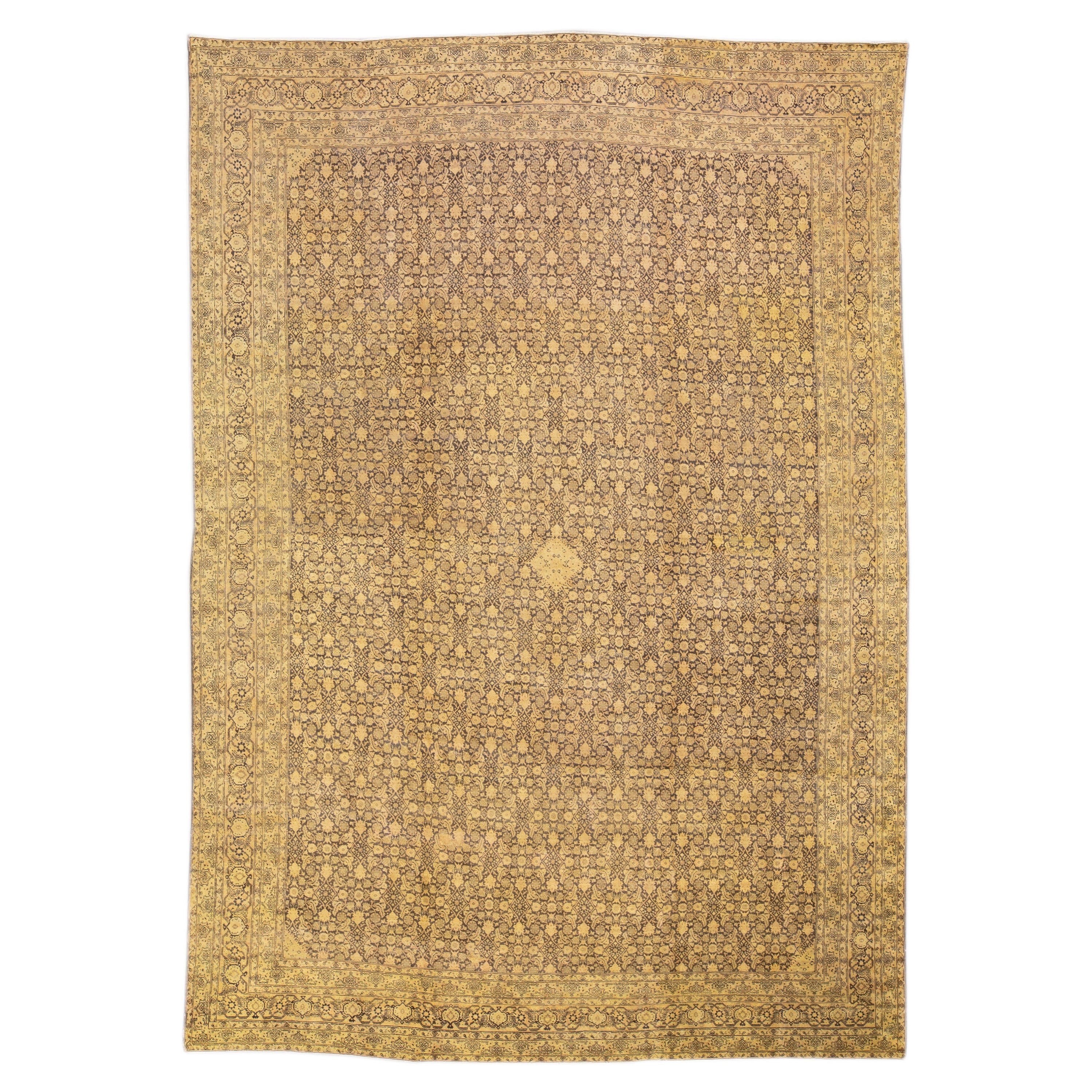 Tappeto antico Tabriz Beige fatto a mano in lana persiana con disegno a trifoglio