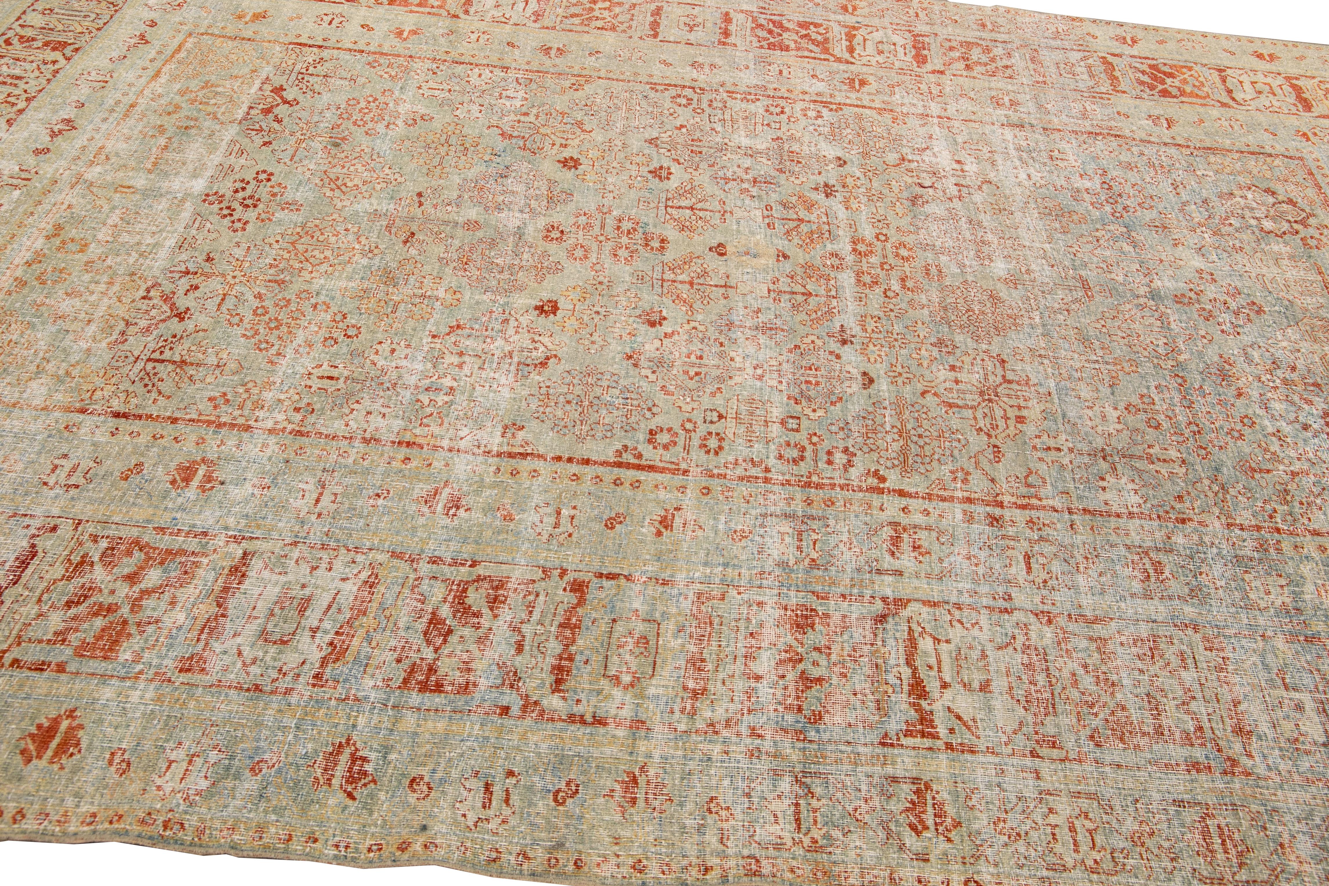 Ancien tapis de Tabriz en laine persane bleu et rouille à motif entièrement recouvert, fait à la main en vente 1