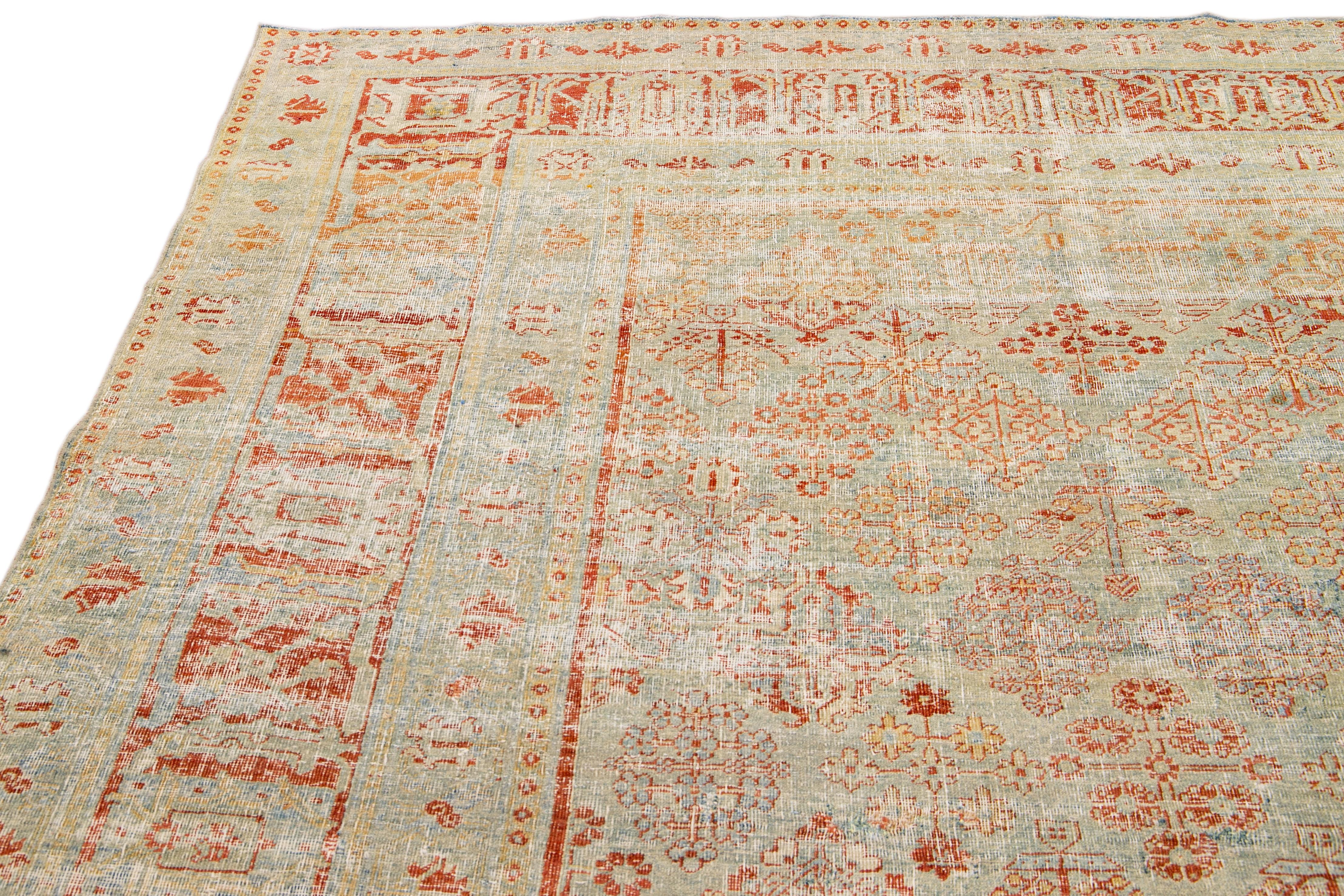 Ancien tapis de Tabriz en laine persane bleu et rouille à motif entièrement recouvert, fait à la main en vente 2