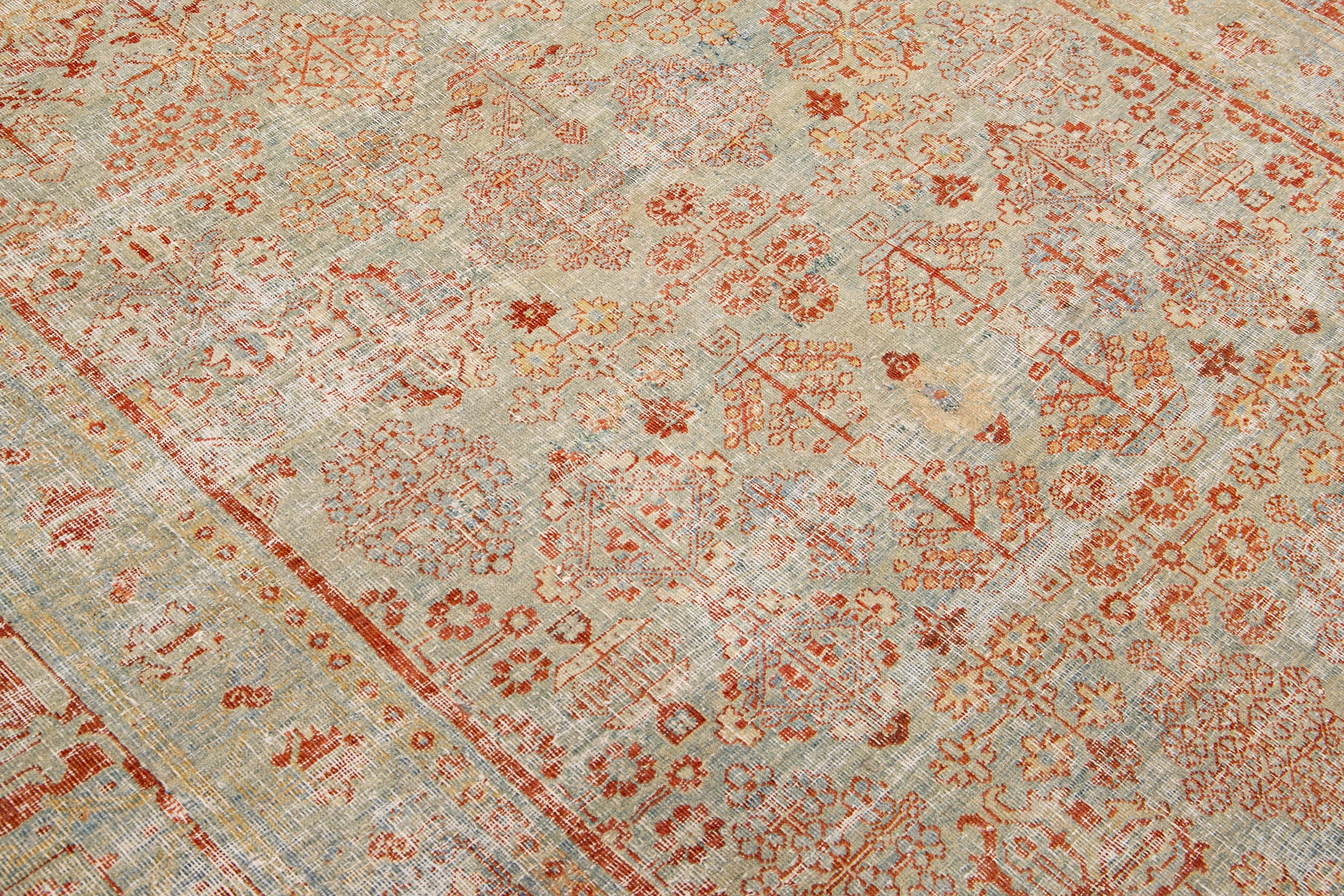 Ancien tapis de Tabriz en laine persane bleu et rouille à motif entièrement recouvert, fait à la main en vente 3