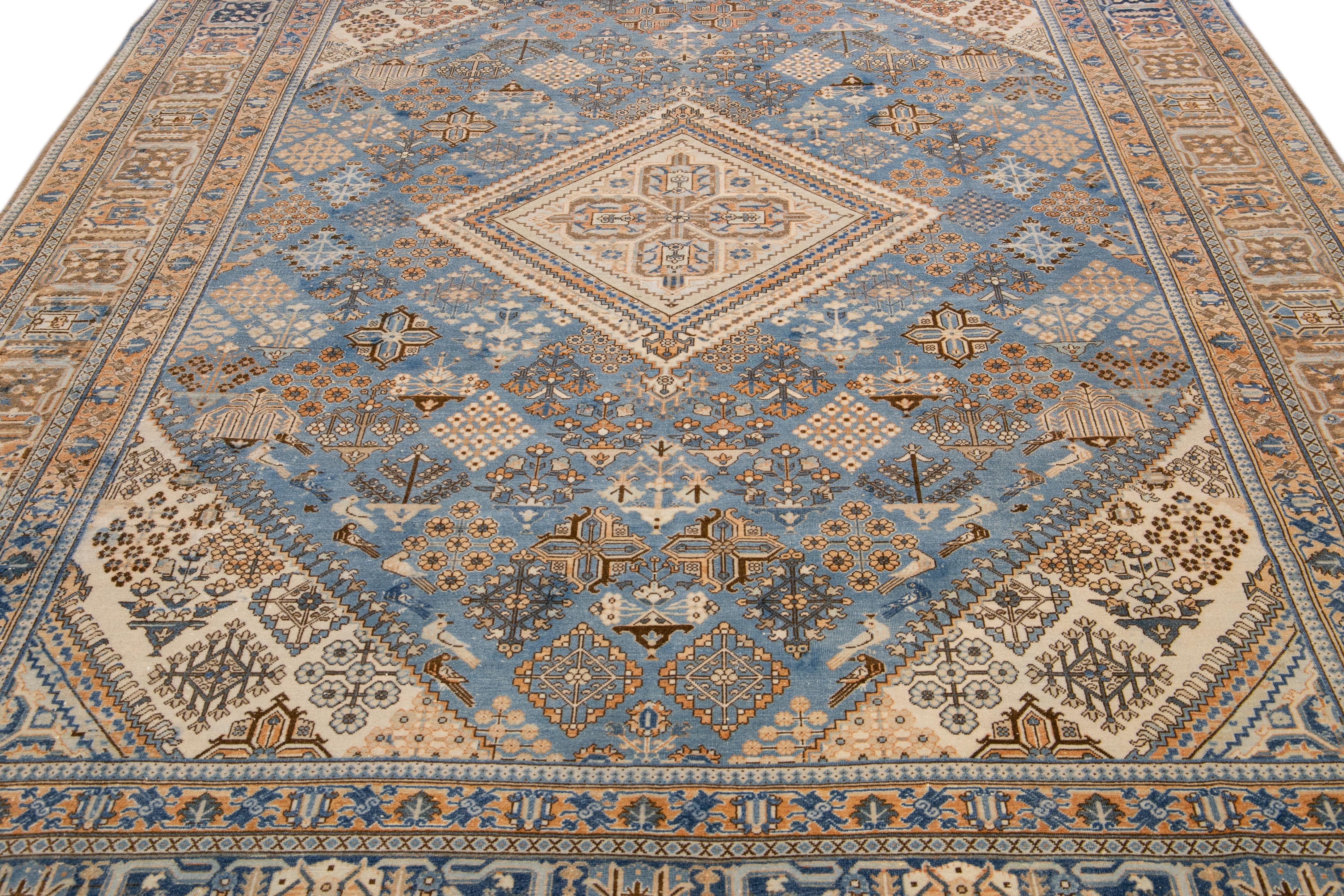 Antique Tabriz Blue Handmade Designed Persian Wool Rug In Good Condition For Sale In Norwalk, CT