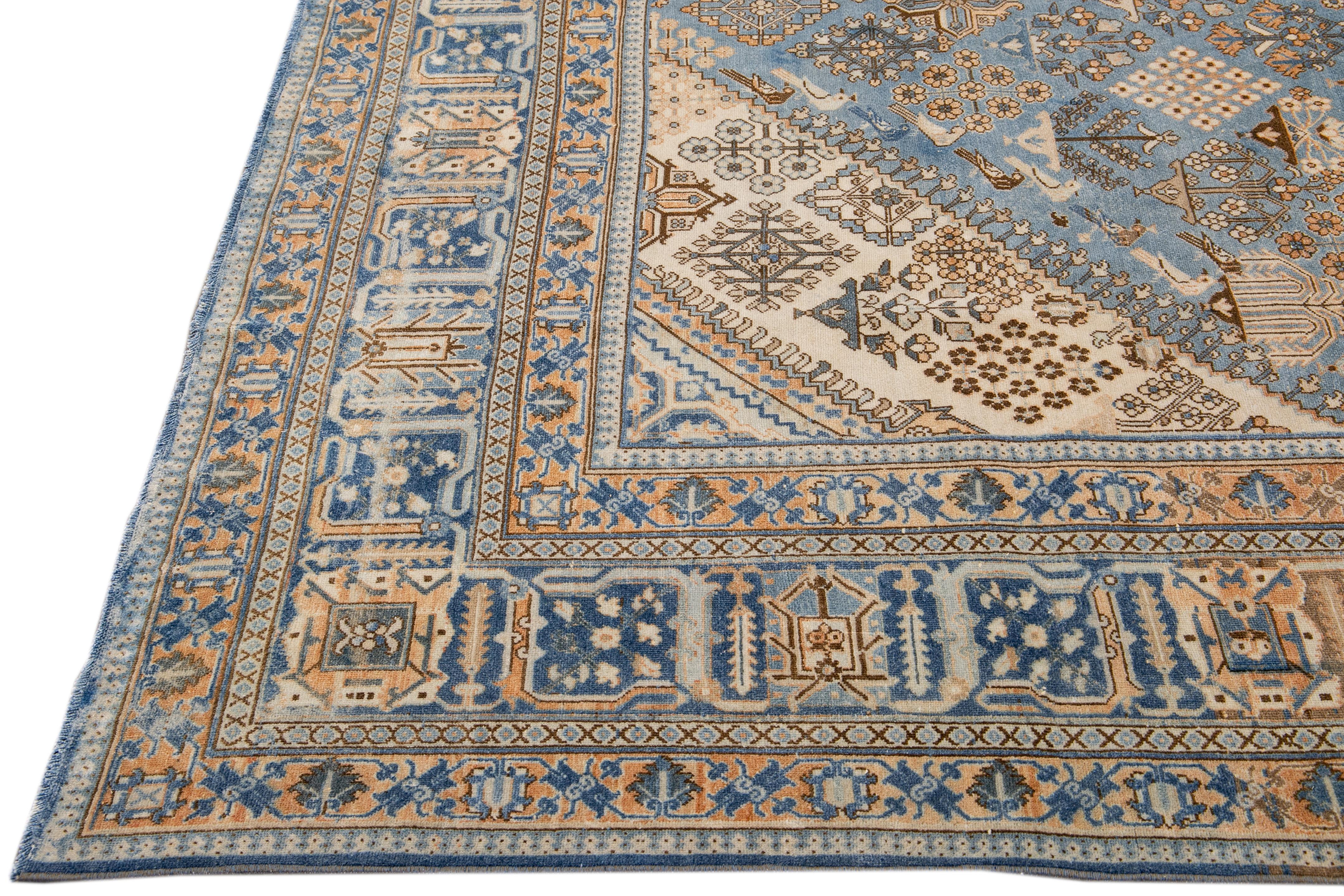 Early 20th Century Antique Tabriz Blue Handmade Designed Persian Wool Rug For Sale