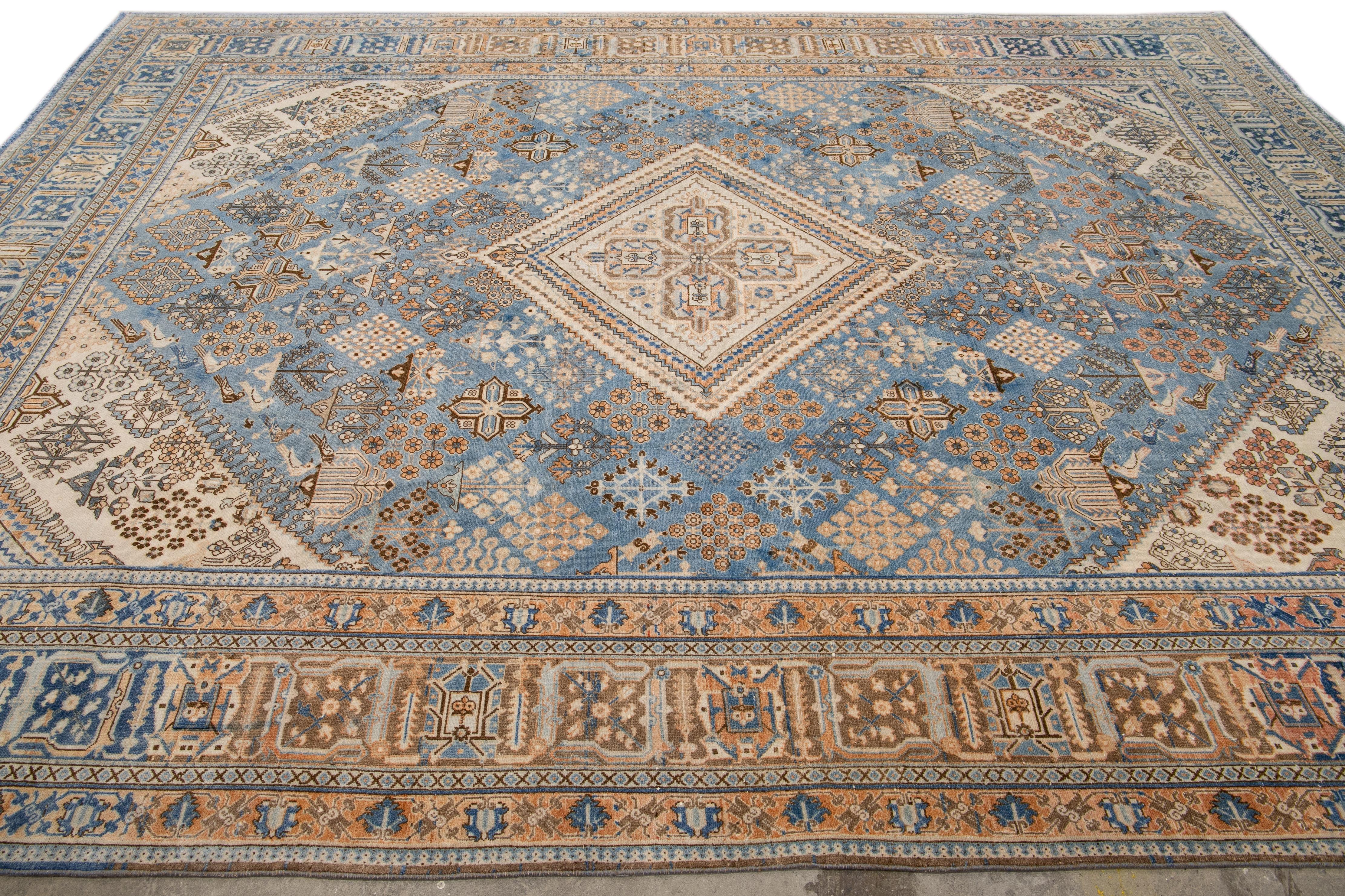 Antique Tabriz Blue Handmade Designed Persian Wool Rug For Sale 1