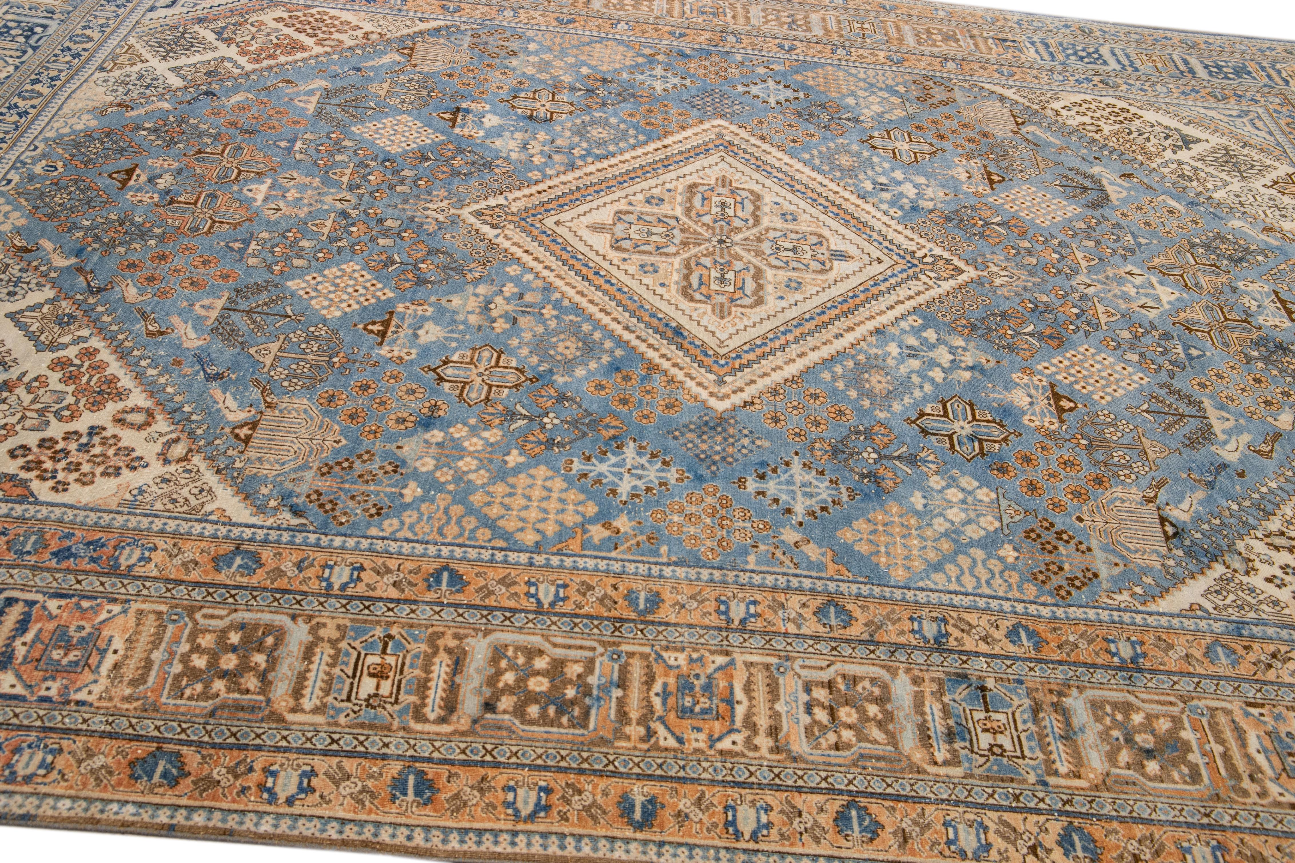 Antique Tabriz Blue Handmade Designed Persian Wool Rug For Sale 3