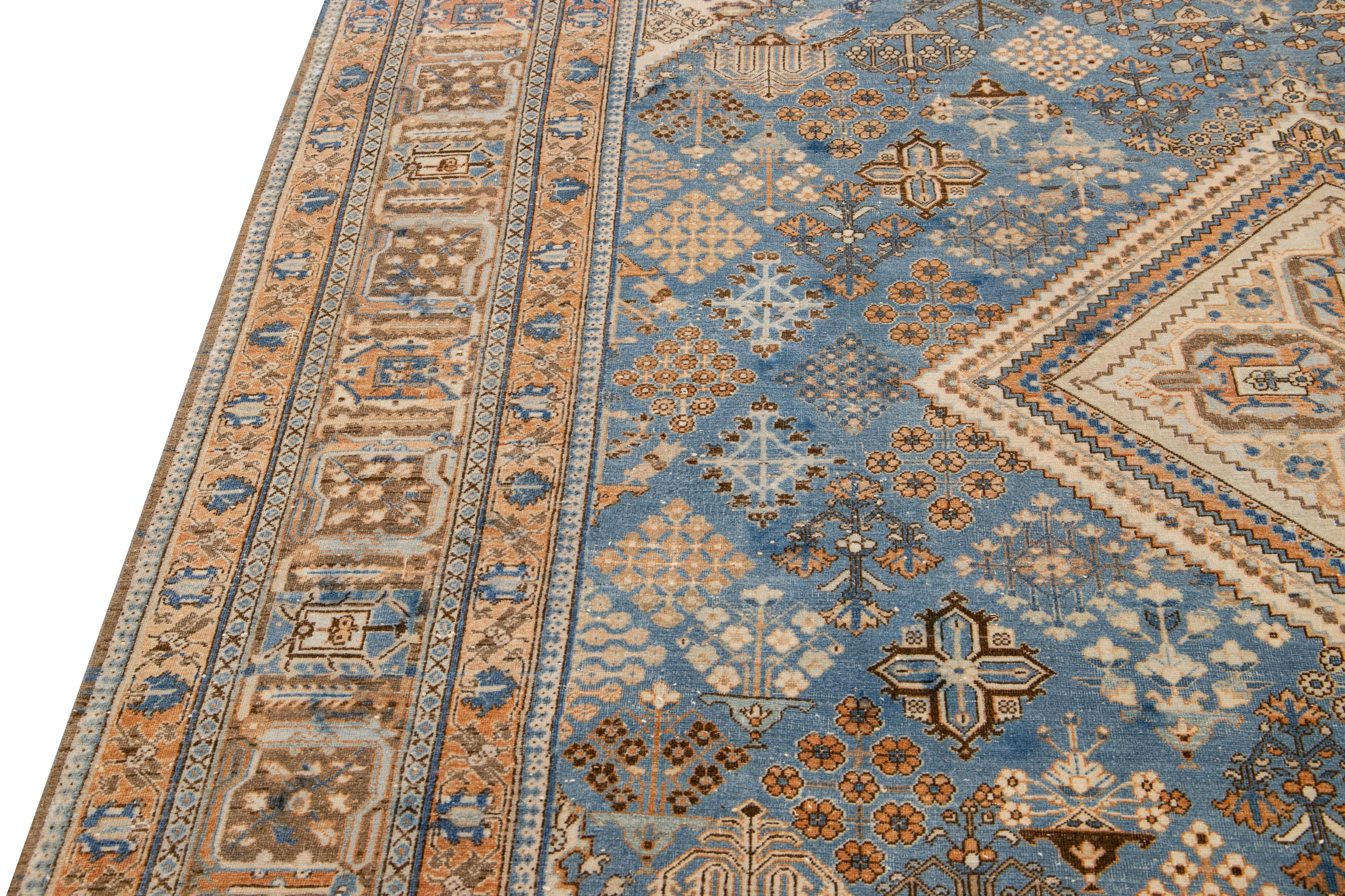 Antique Tabriz Blue Handmade Designed Persian Wool Rug For Sale 4