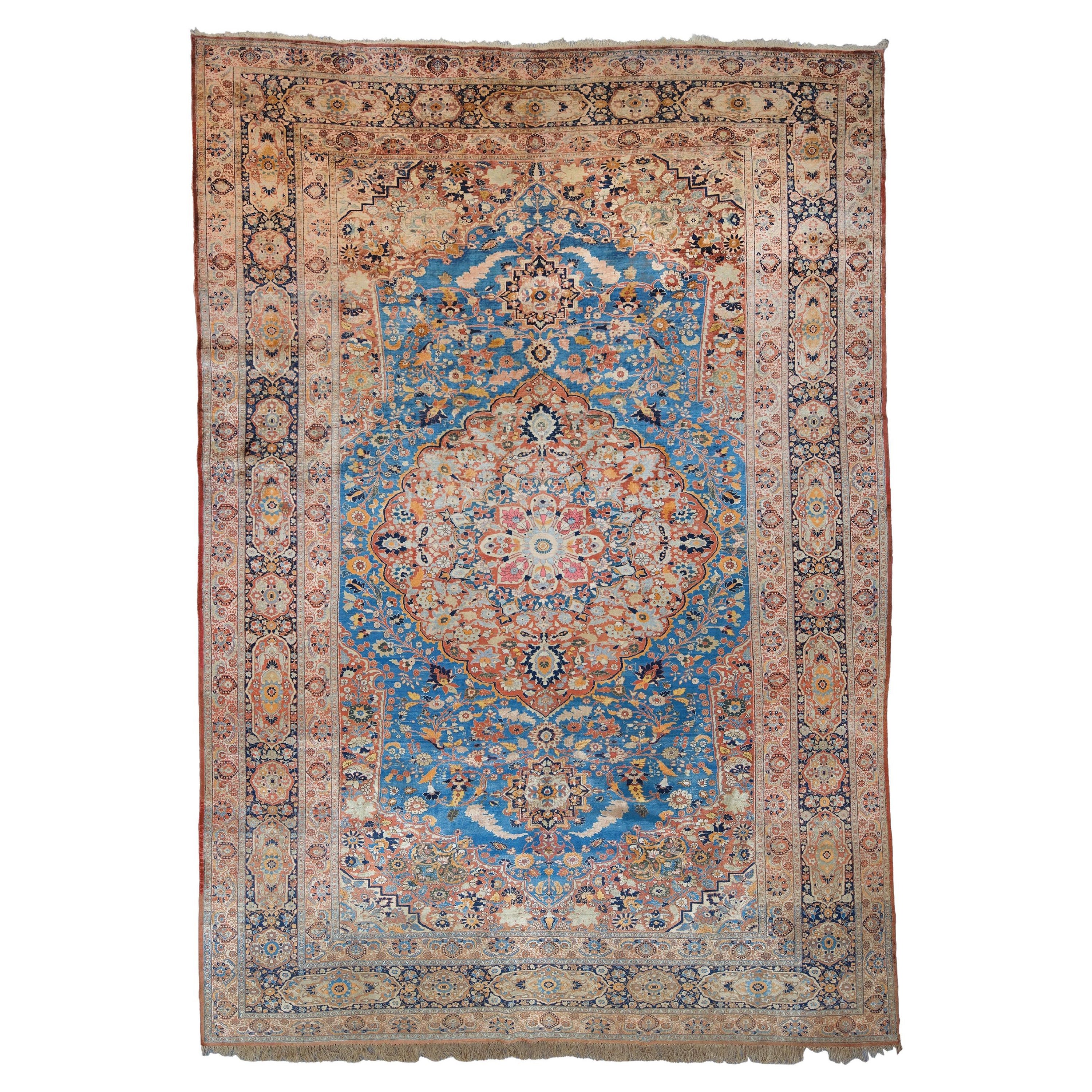 Antiker Täbris-Teppich - 19. Jahrhundert Antiker Seiden-Tabriz-Teppich, Antiker Teppich im Angebot