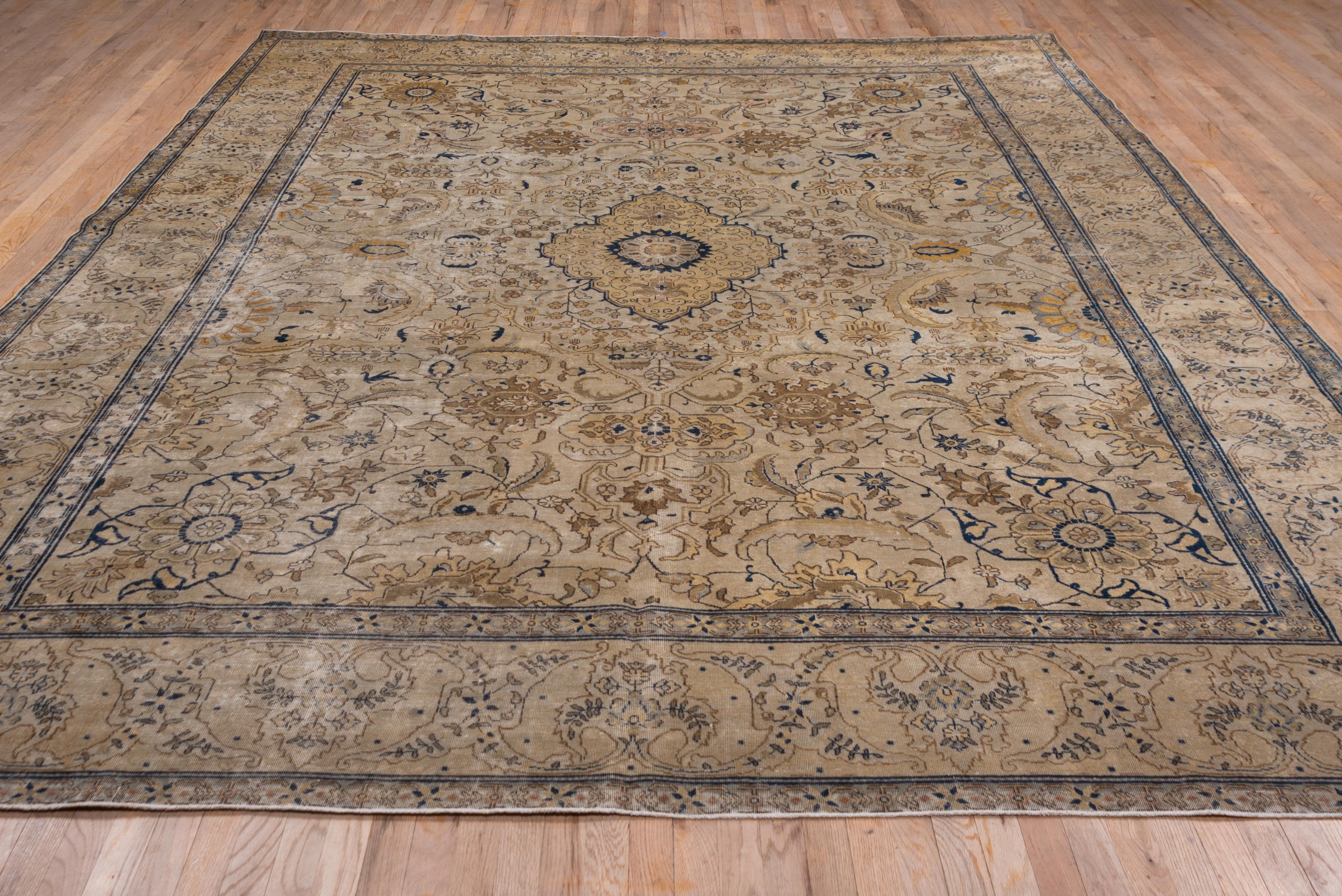 Hand-Knotted Antique Tabriz Carpet, circa 1920s Gold Tones For Sale