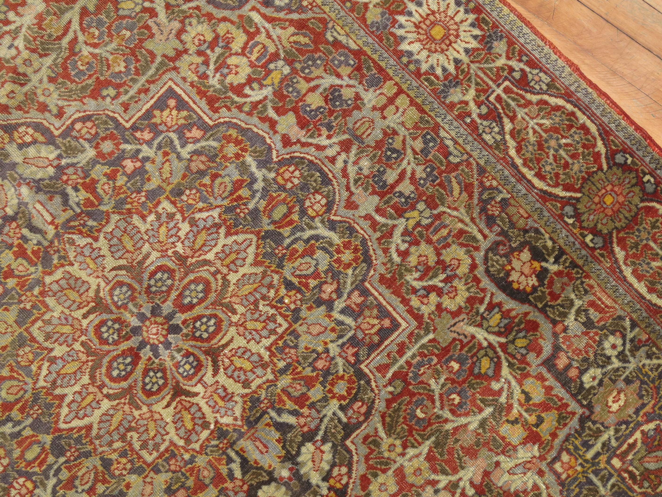 American Classical Zabihi Collection Antique Persian Tabriz Accent Rug For Sale