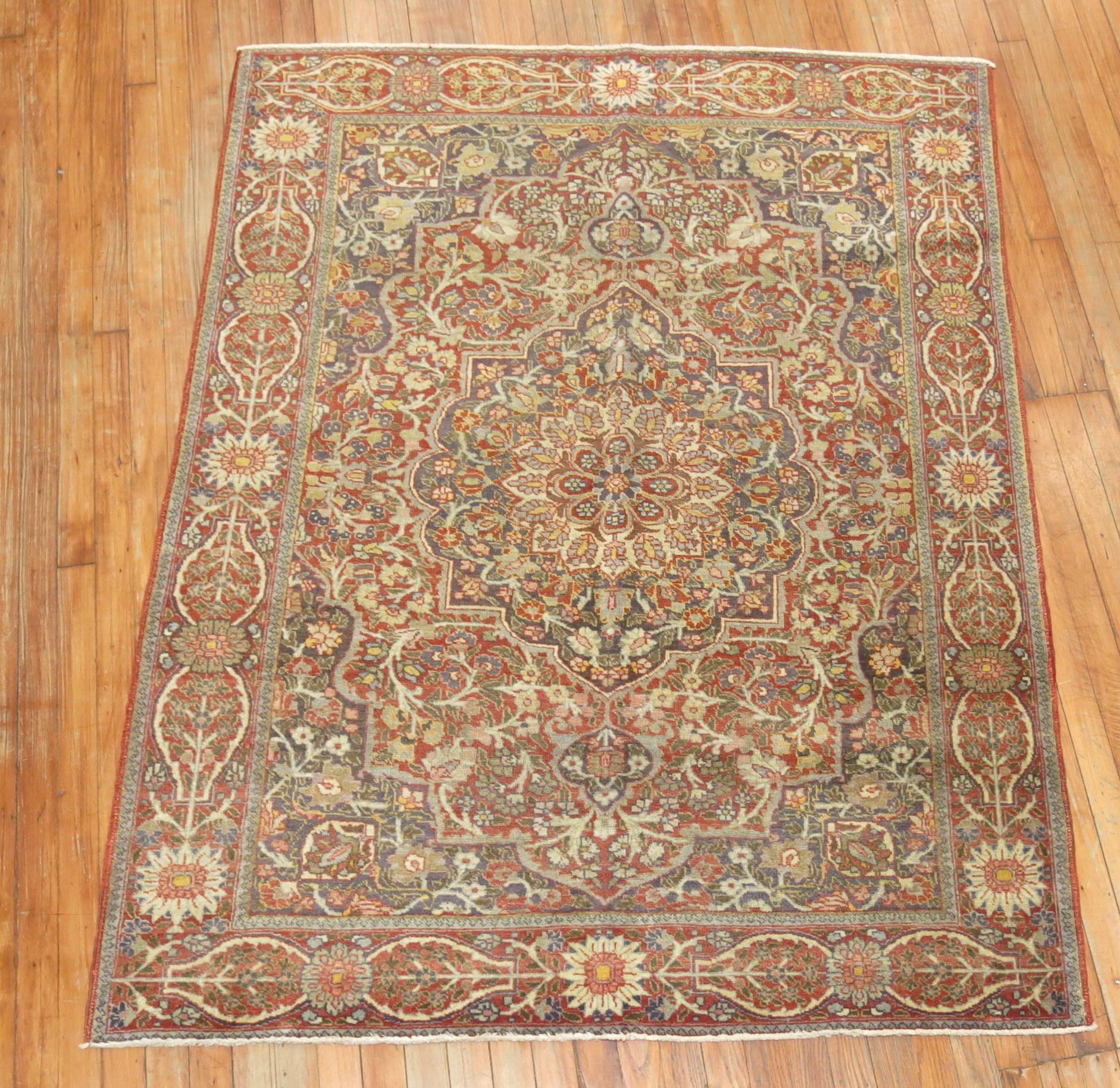 20th Century Zabihi Collection Antique Persian Tabriz Accent Rug For Sale