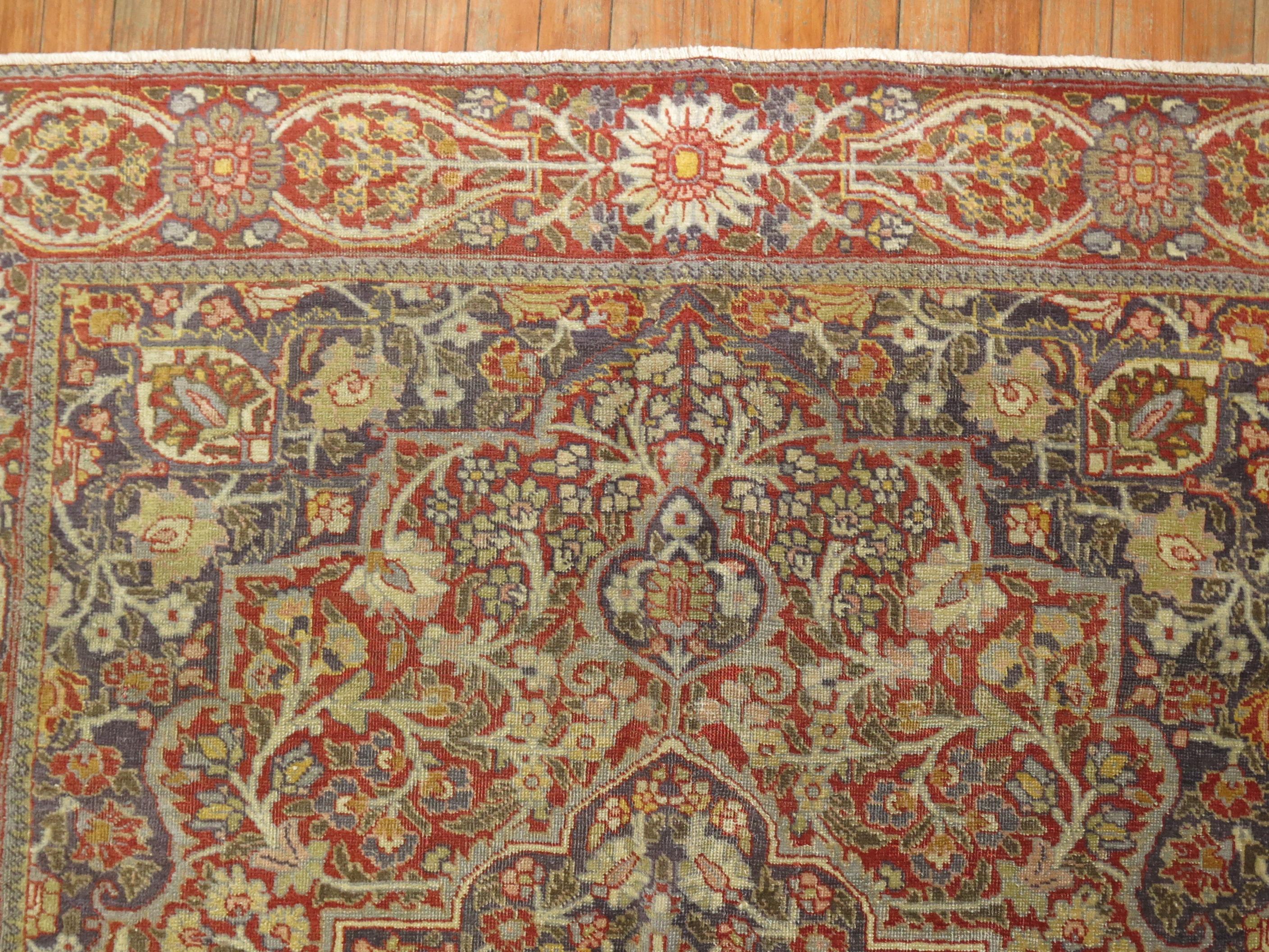 Wool Zabihi Collection Antique Persian Tabriz Accent Rug For Sale