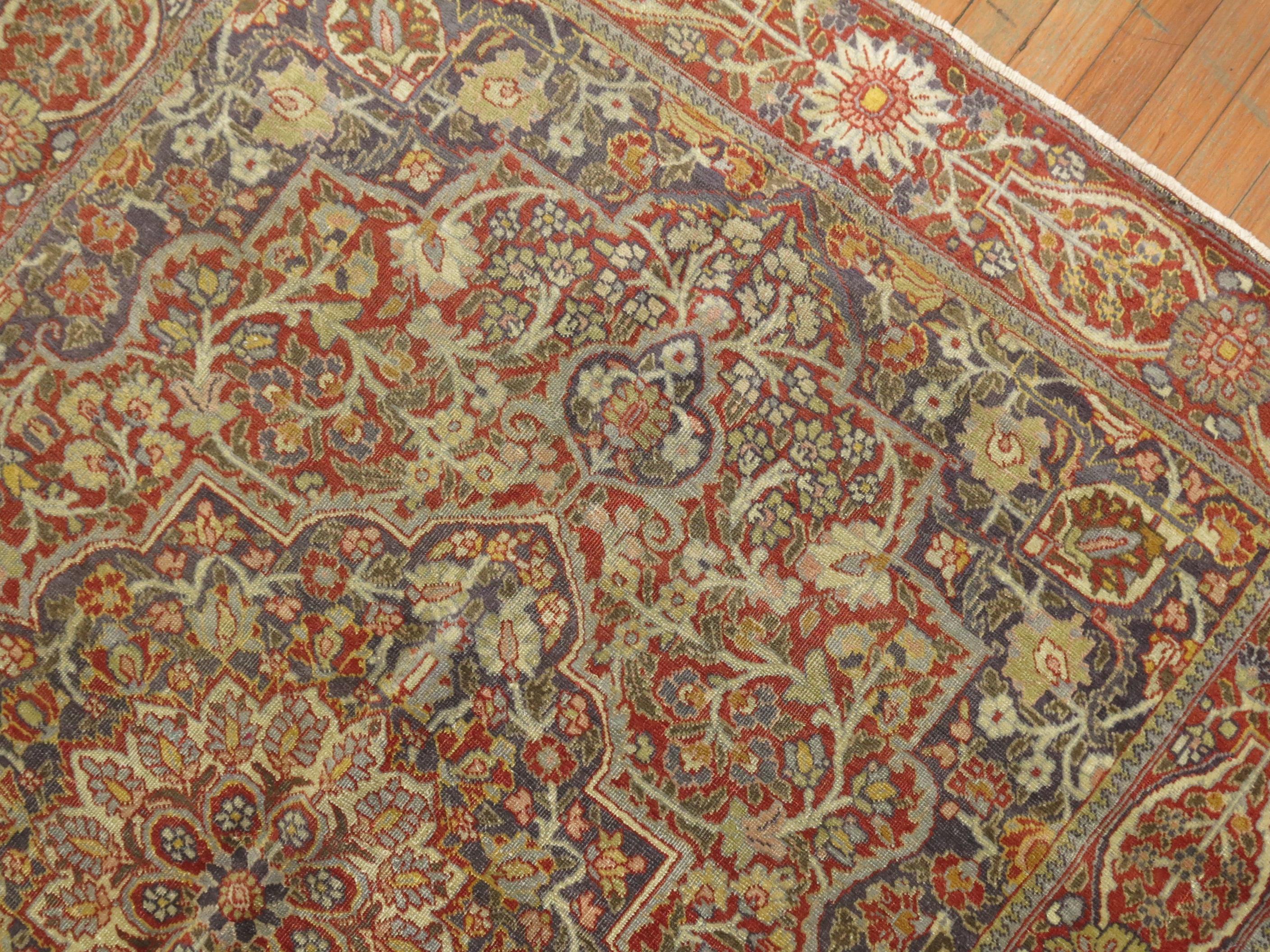 Zabihi Collection Antique Persian Tabriz Accent Rug For Sale 1