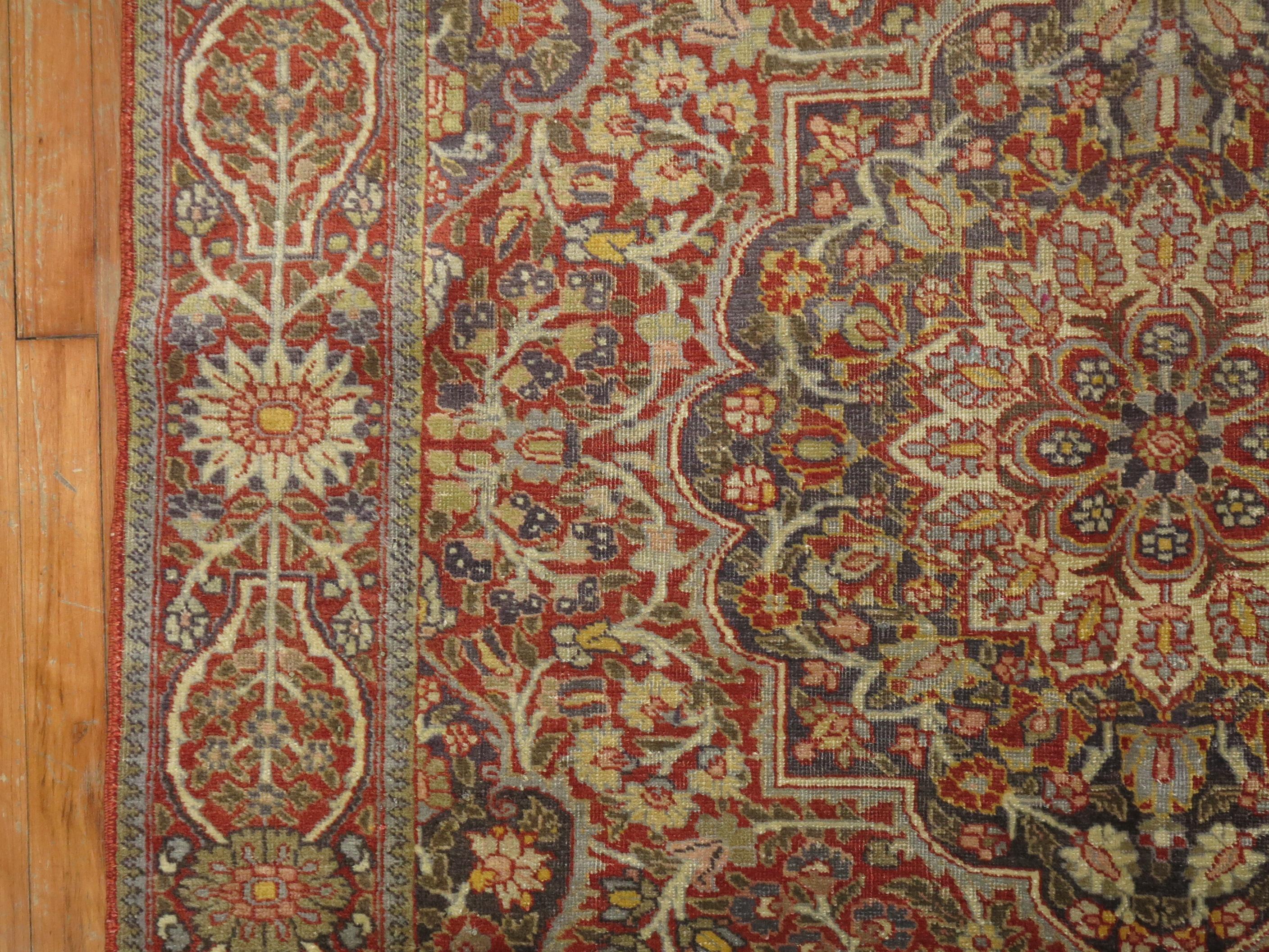 Zabihi Collection Antique Persian Tabriz Accent Rug For Sale 2