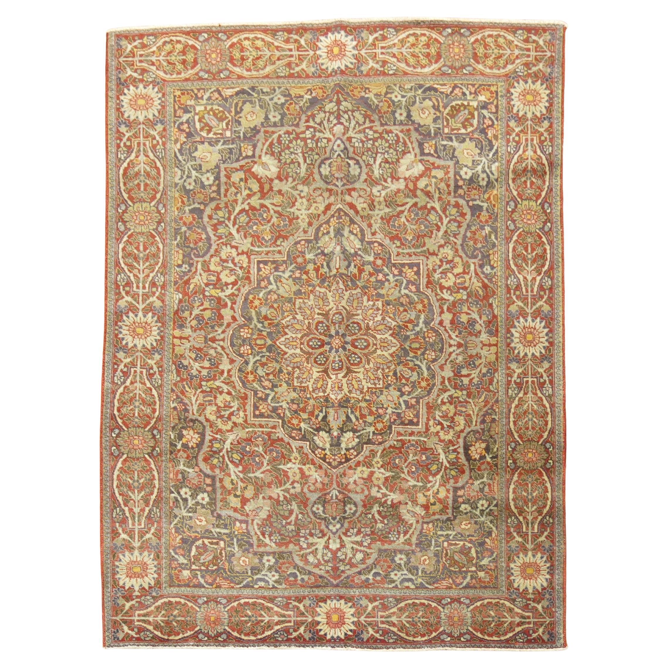 Zabihi Collection Antique Persian Tabriz Accent Rug For Sale