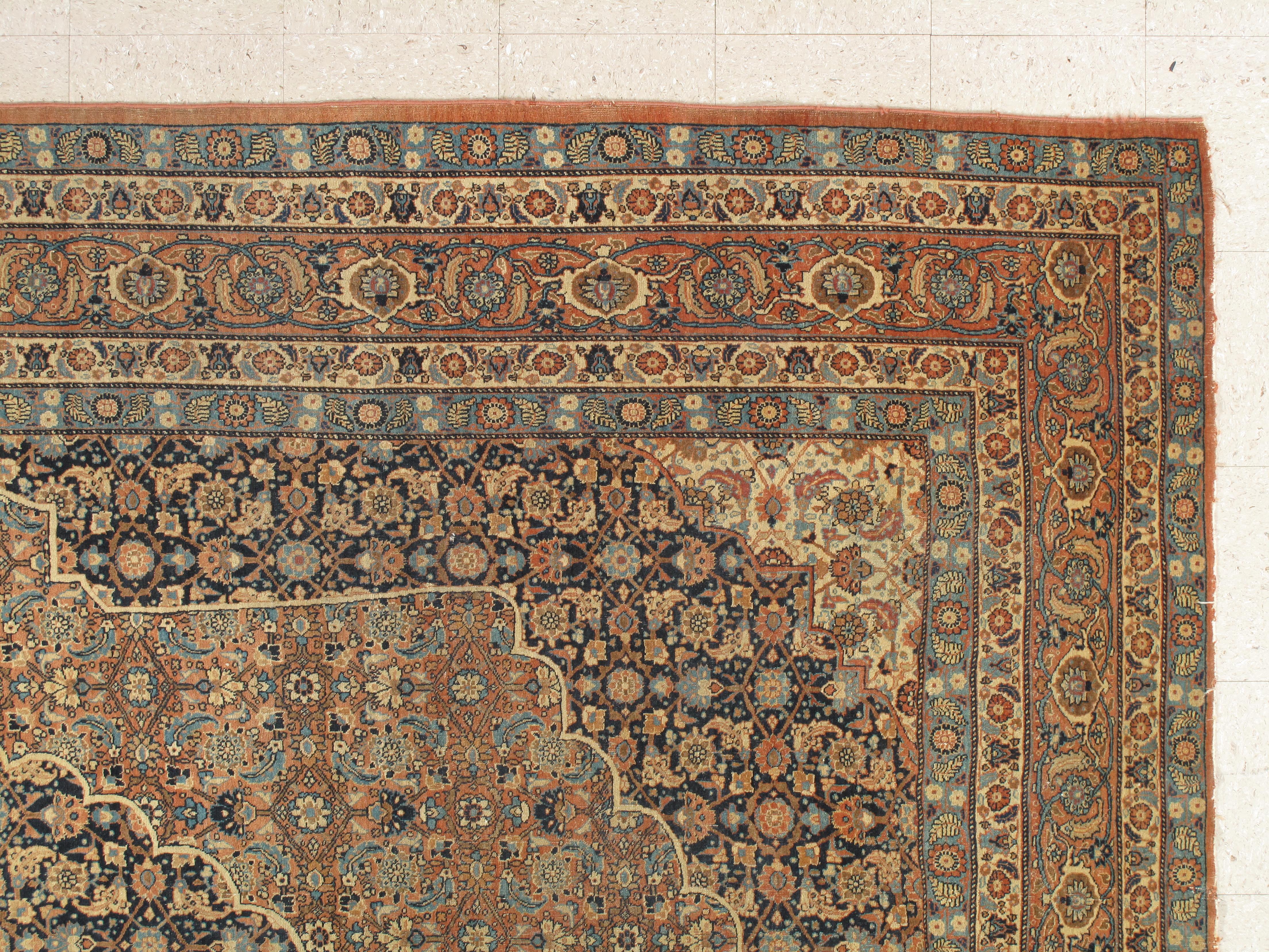Hand-Knotted Antique Tabriz Carpet, Hadji Jalili Persian Rug, Earth Tones, Brown, Terracotta