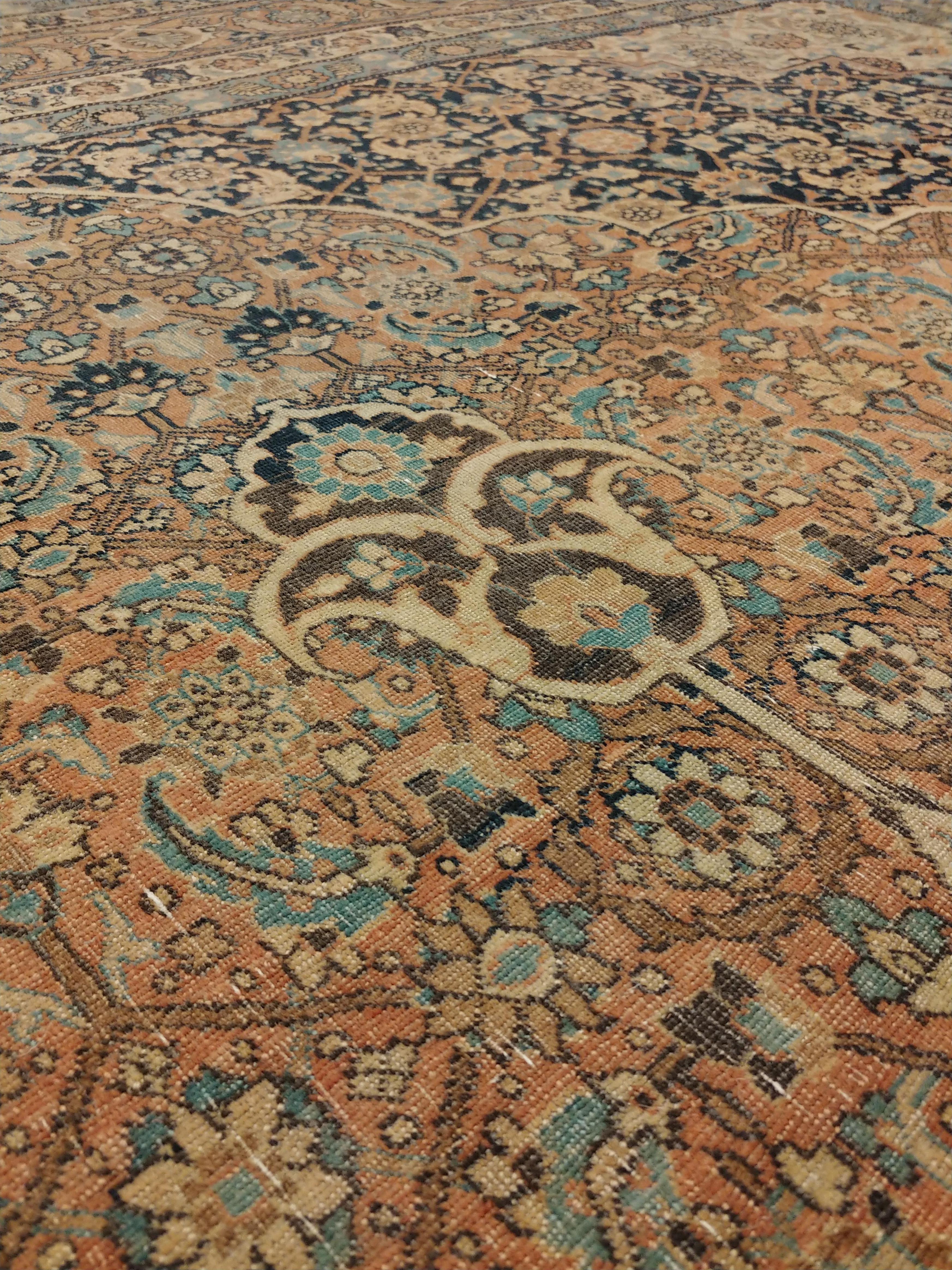 Wool Antique Tabriz Carpet, Hadji Jalili Persian Rug, Earth Tones, Brown, Terracotta