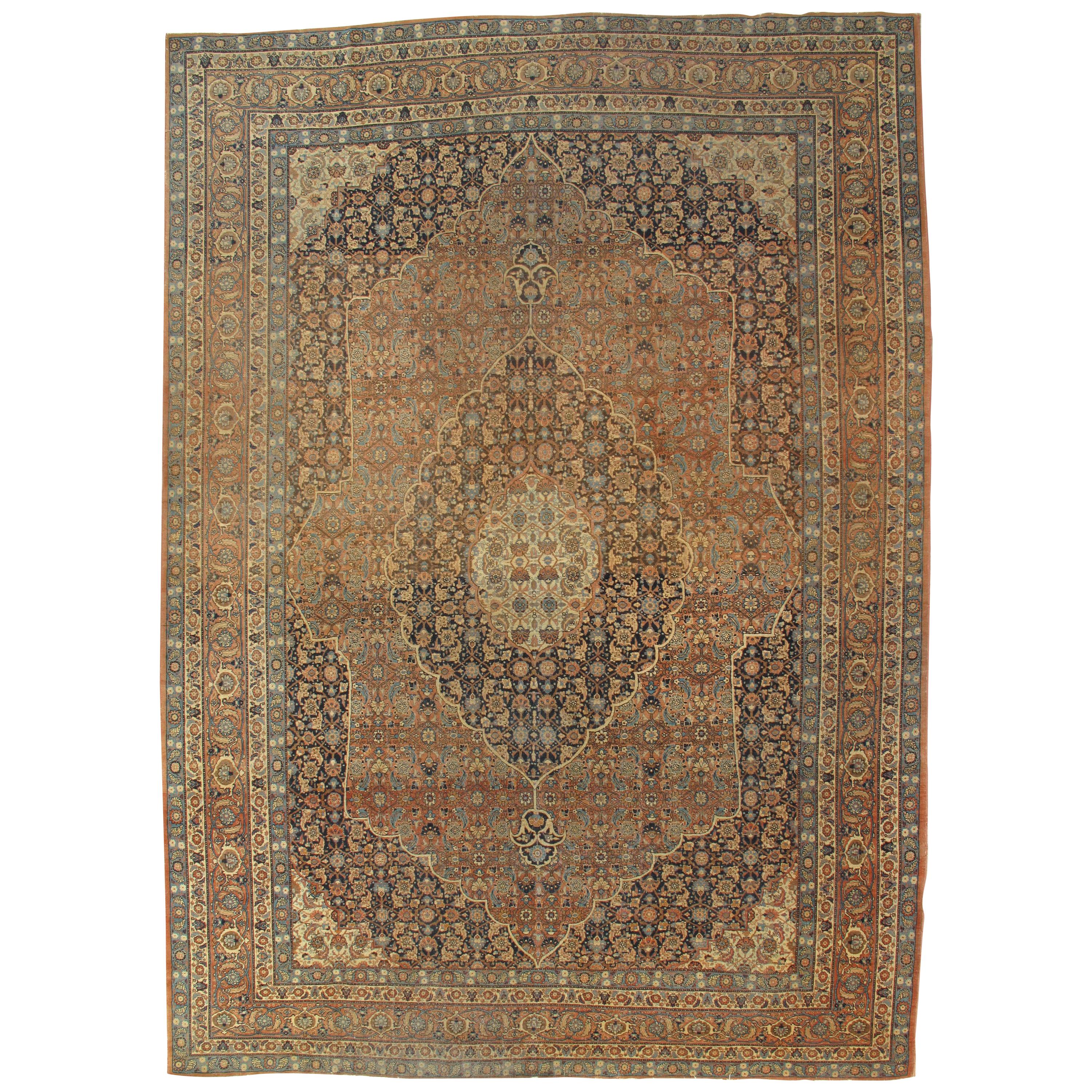 Antique Tabriz Carpet, Hadji Jalili Persian Rug, Earth Tones, Brown, Terracotta