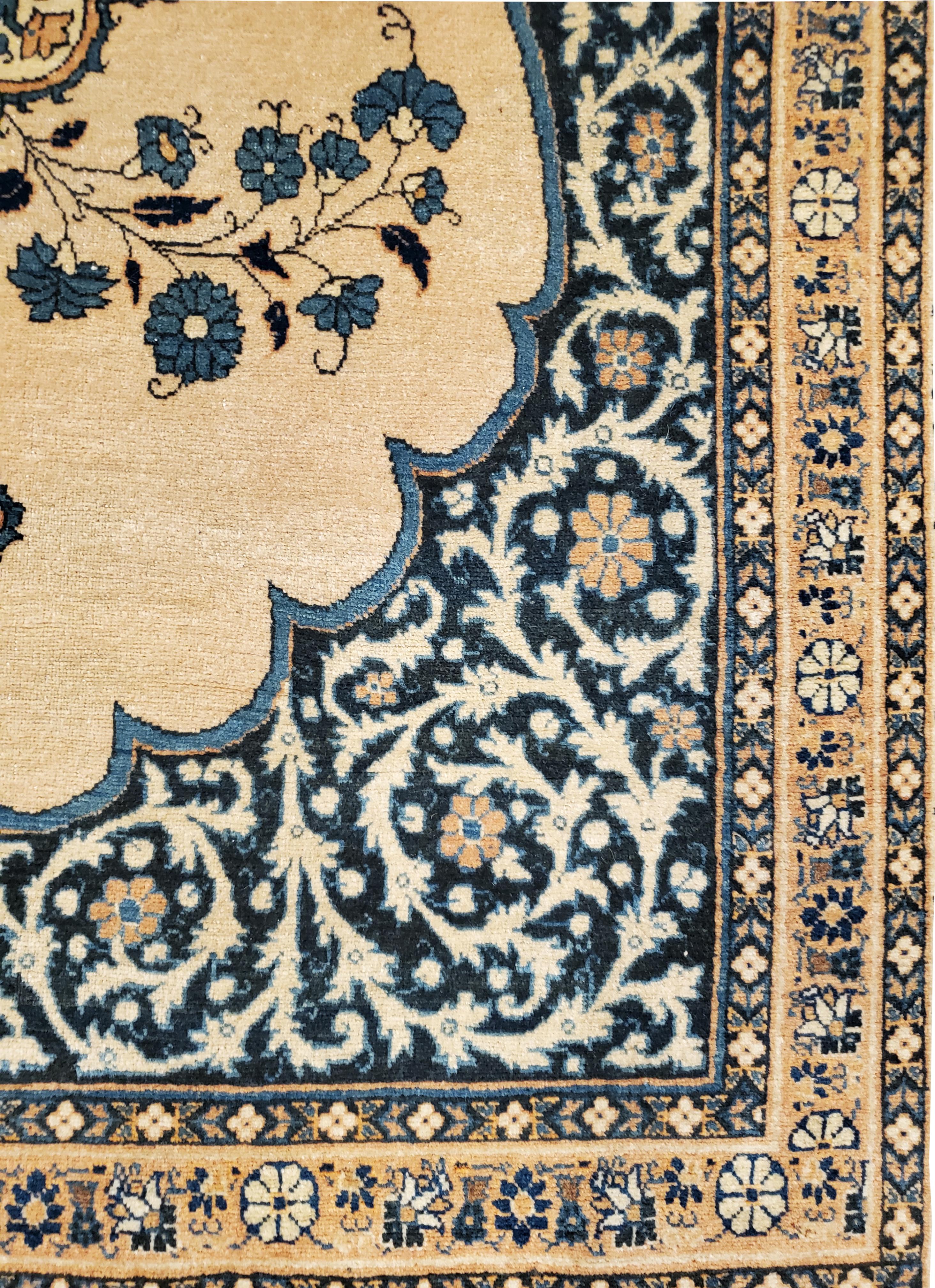 Antique Tabriz Carpet, Hadji Jalili Persian Rug, Earth Tones, Ivory and Blue For Sale 4