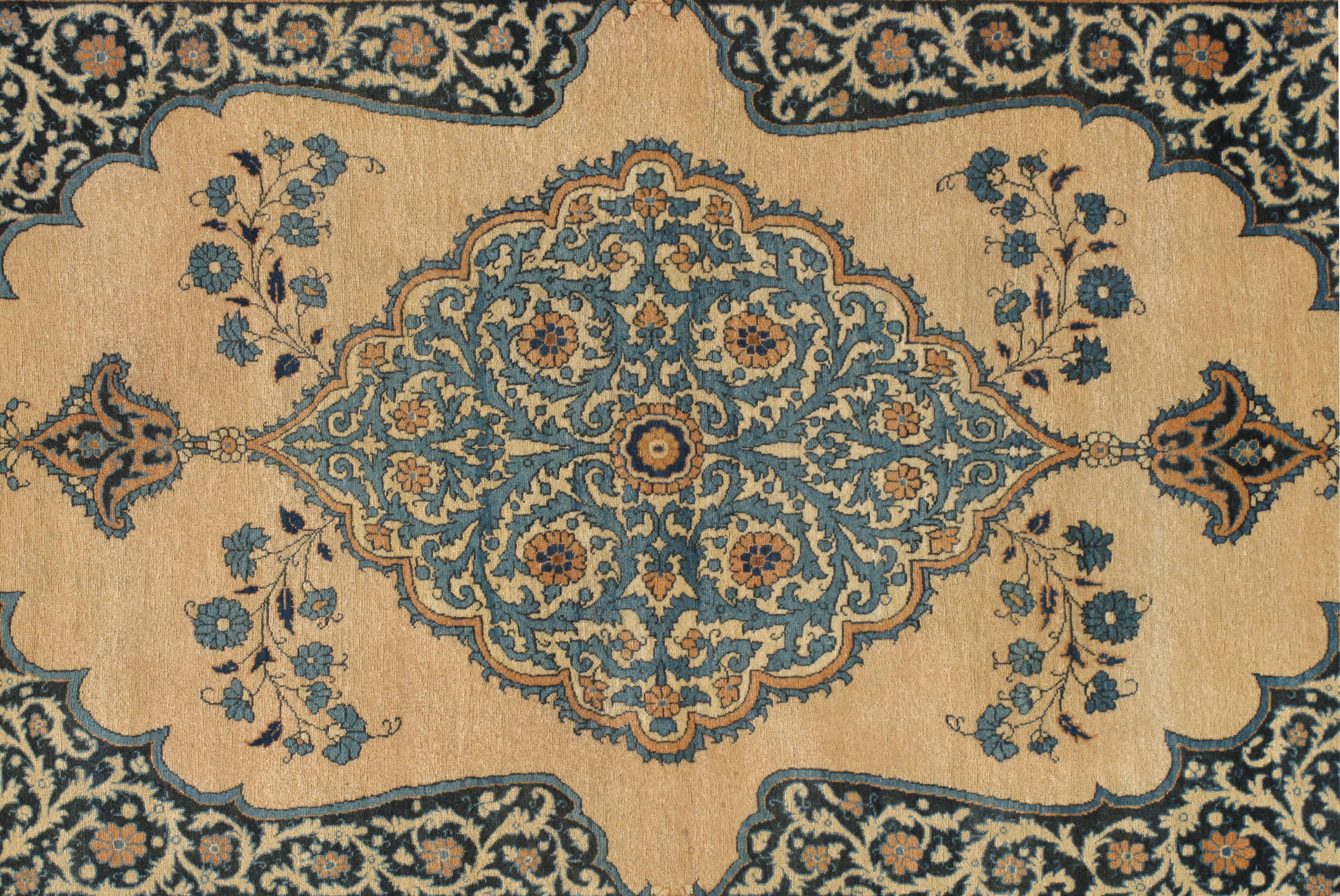 Antique Tabriz Carpet, Hadji Jalili Persian Rug, Earth Tones, Ivory and Blue For Sale 2