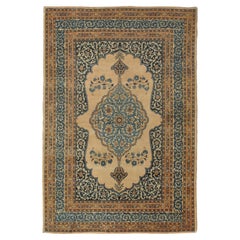 Antiker Täbris-Teppich, Hadji-Jalili-Perserteppich, Erdtöne, Elfenbein und Blau