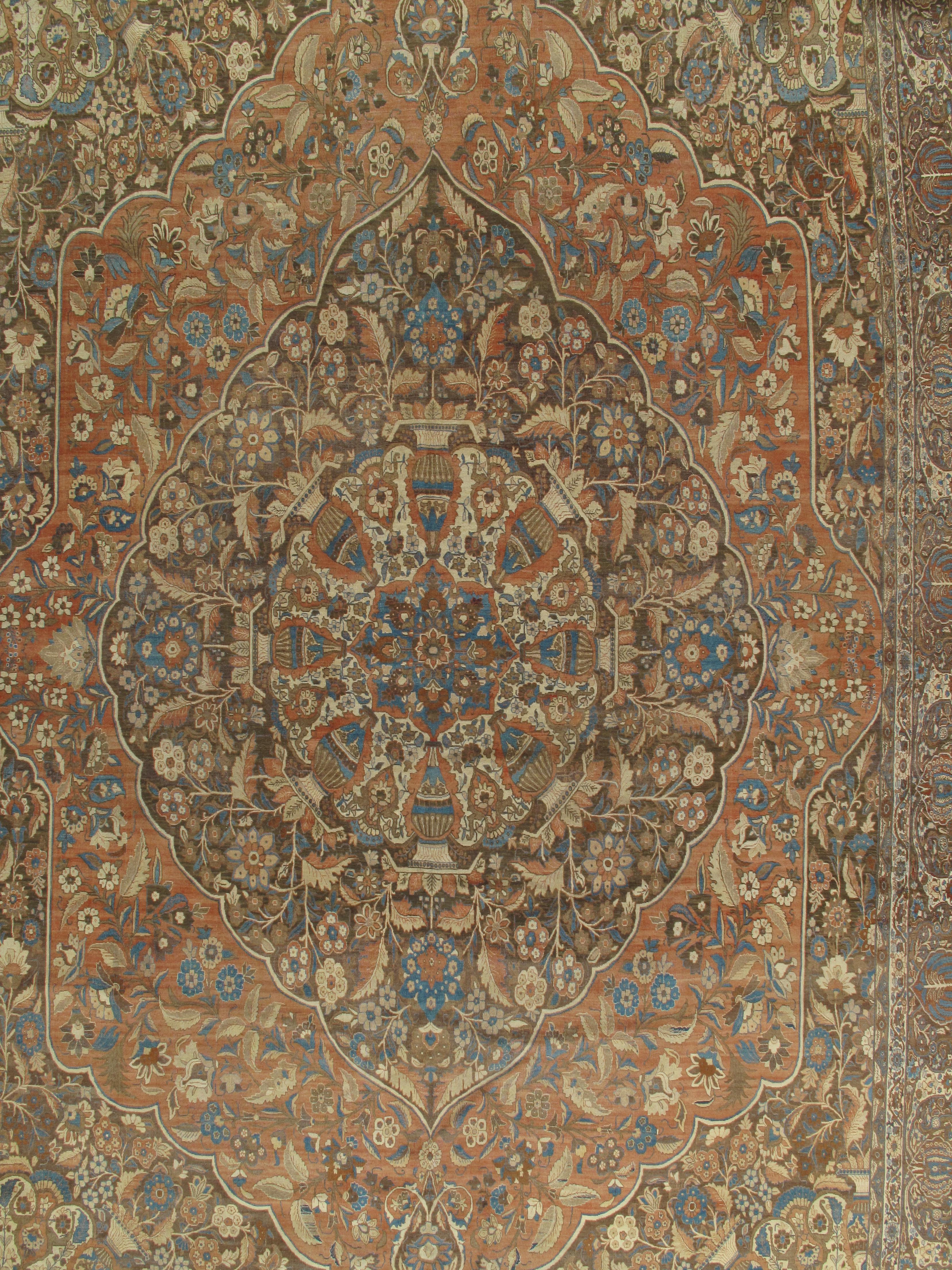 Antiker Täbris-Teppich, Hadji Jalili Perserteppich, Erdtöne, Elfenbein, Terrakotta im Angebot 6