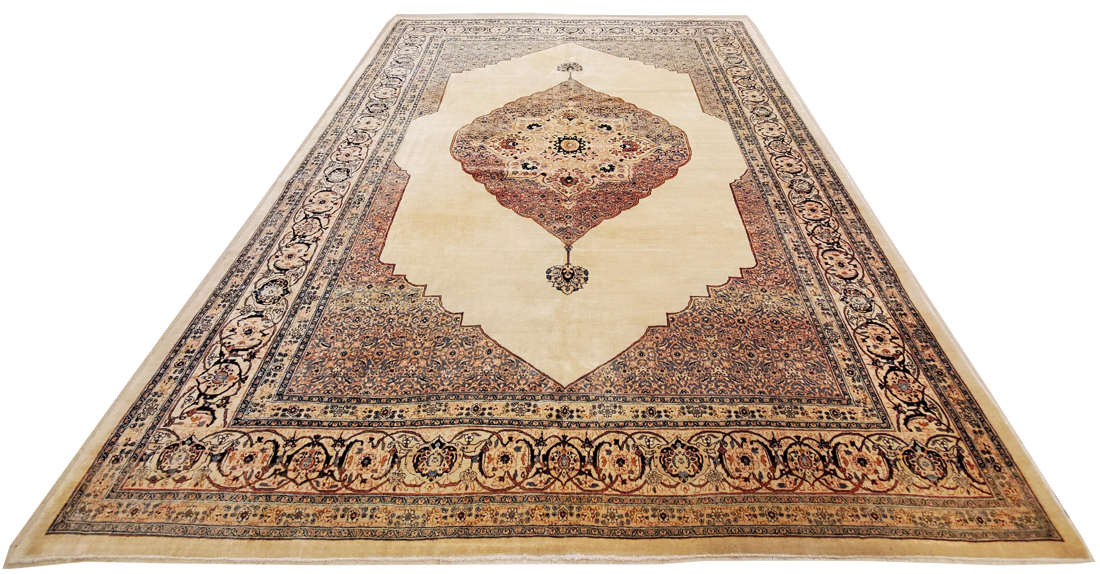 Hand-Knotted Antique Tabriz Carpet, Hadji Jalili Persian Rug, Earth Tones, Ivory, Terracotta For Sale