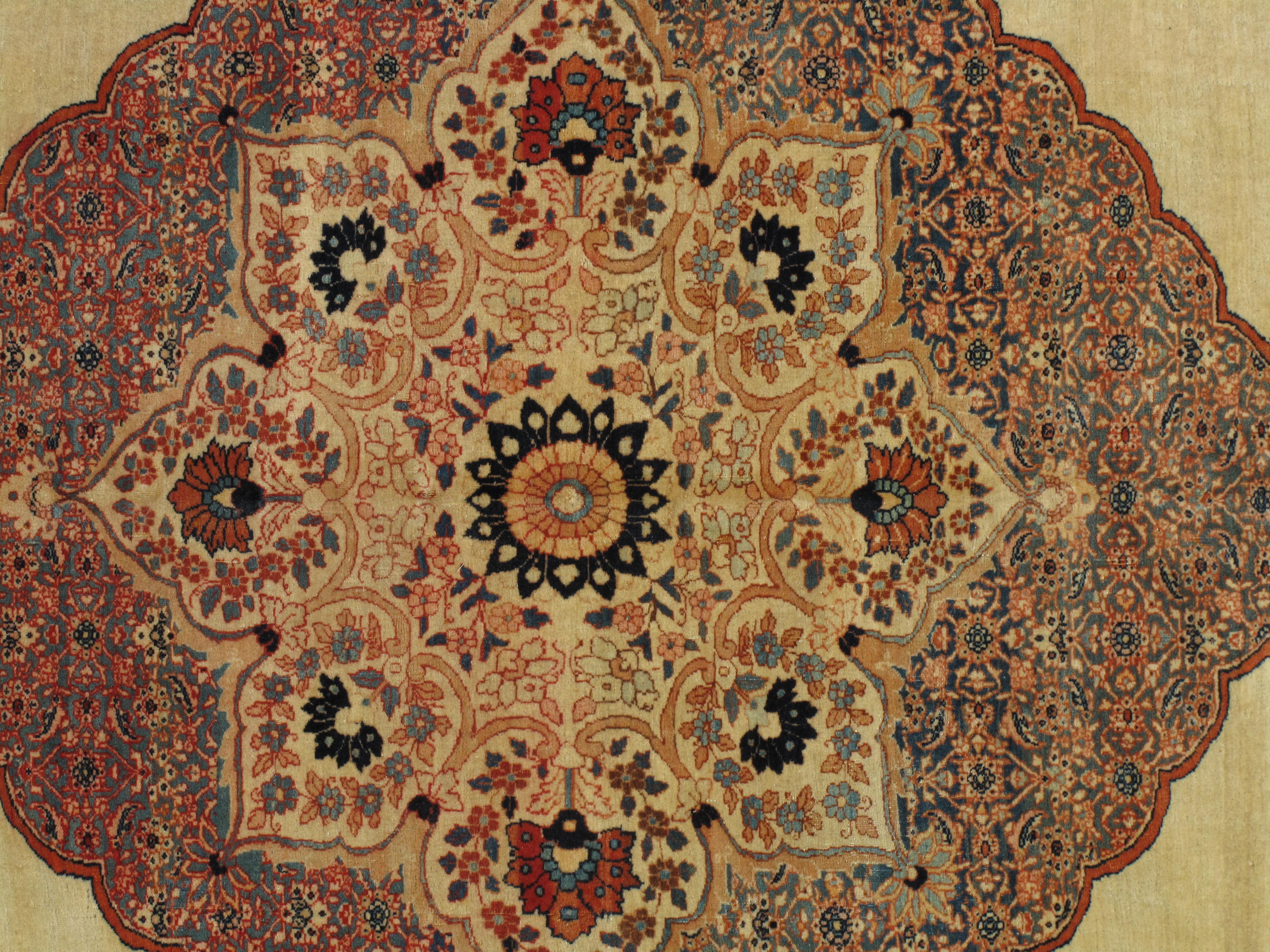 19th Century Antique Tabriz Carpet, Hadji Jalili Persian Rug, Earth Tones, Ivory, Terracotta For Sale