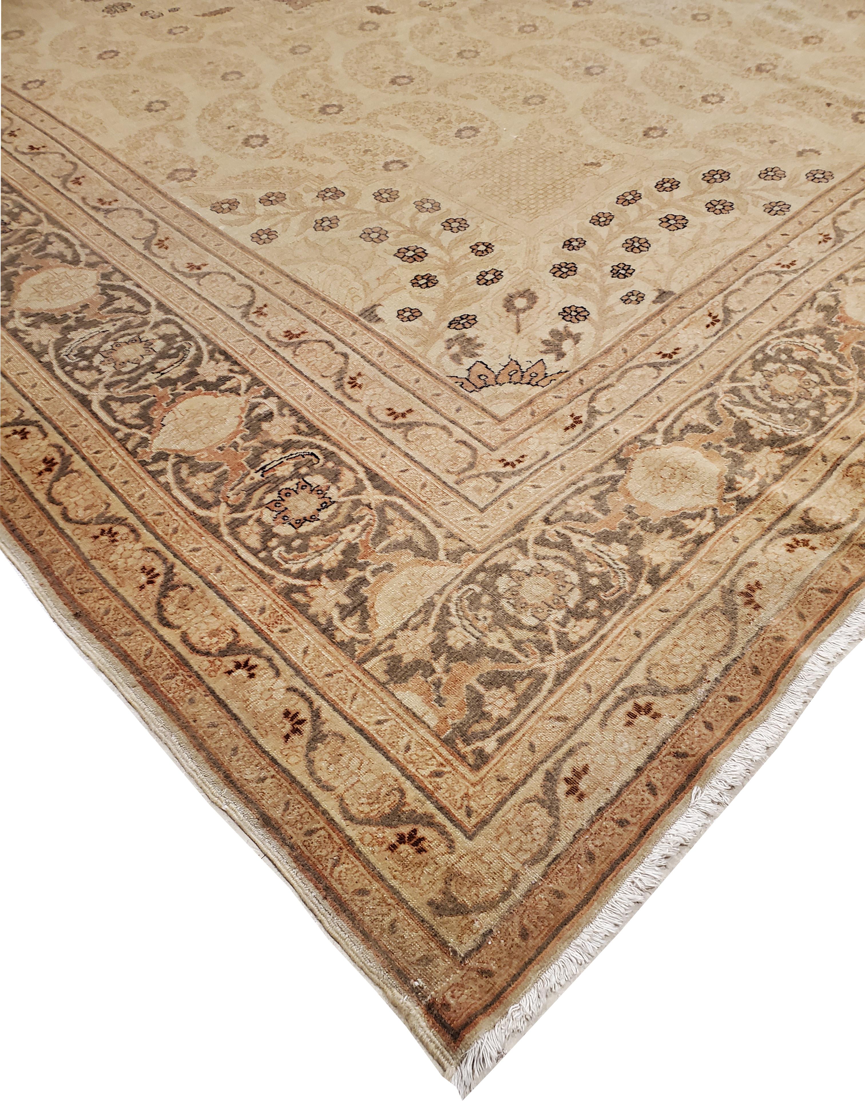 Hand-Knotted Antique Tabriz Carpet, Hadji Jalili Persian Rug, Earth Tones, Ivory, Terracotta For Sale