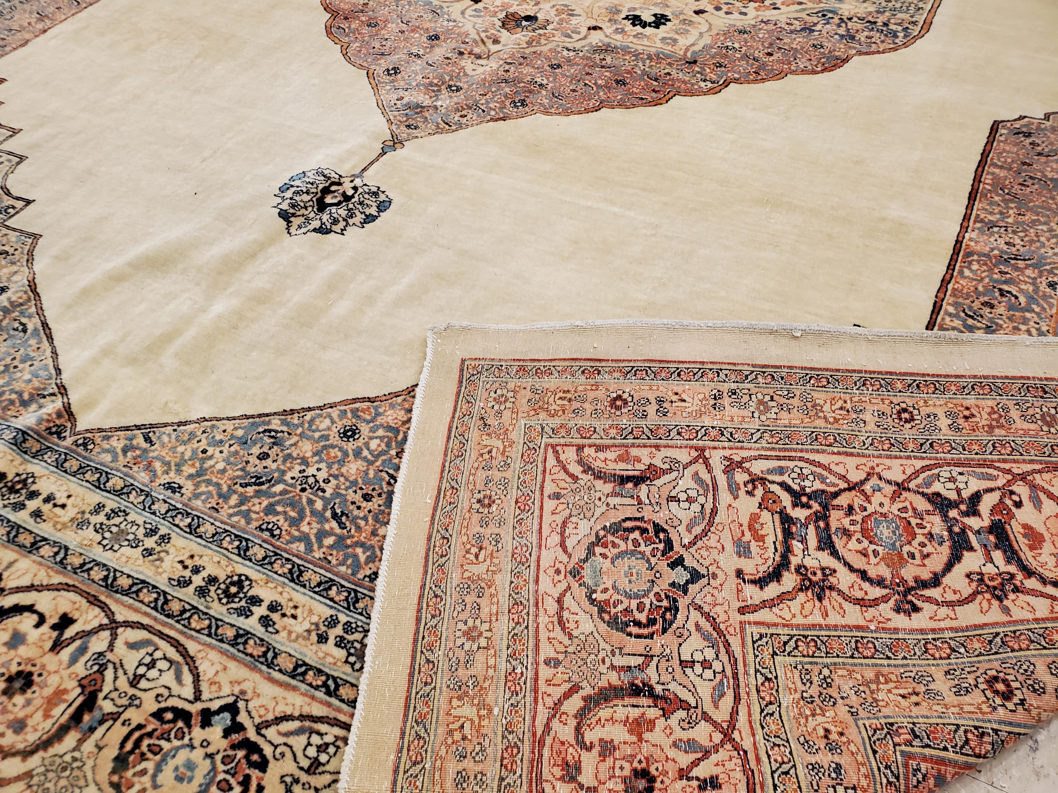 Wool Antique Tabriz Carpet, Hadji Jalili Persian Rug, Earth Tones, Ivory, Terracotta For Sale