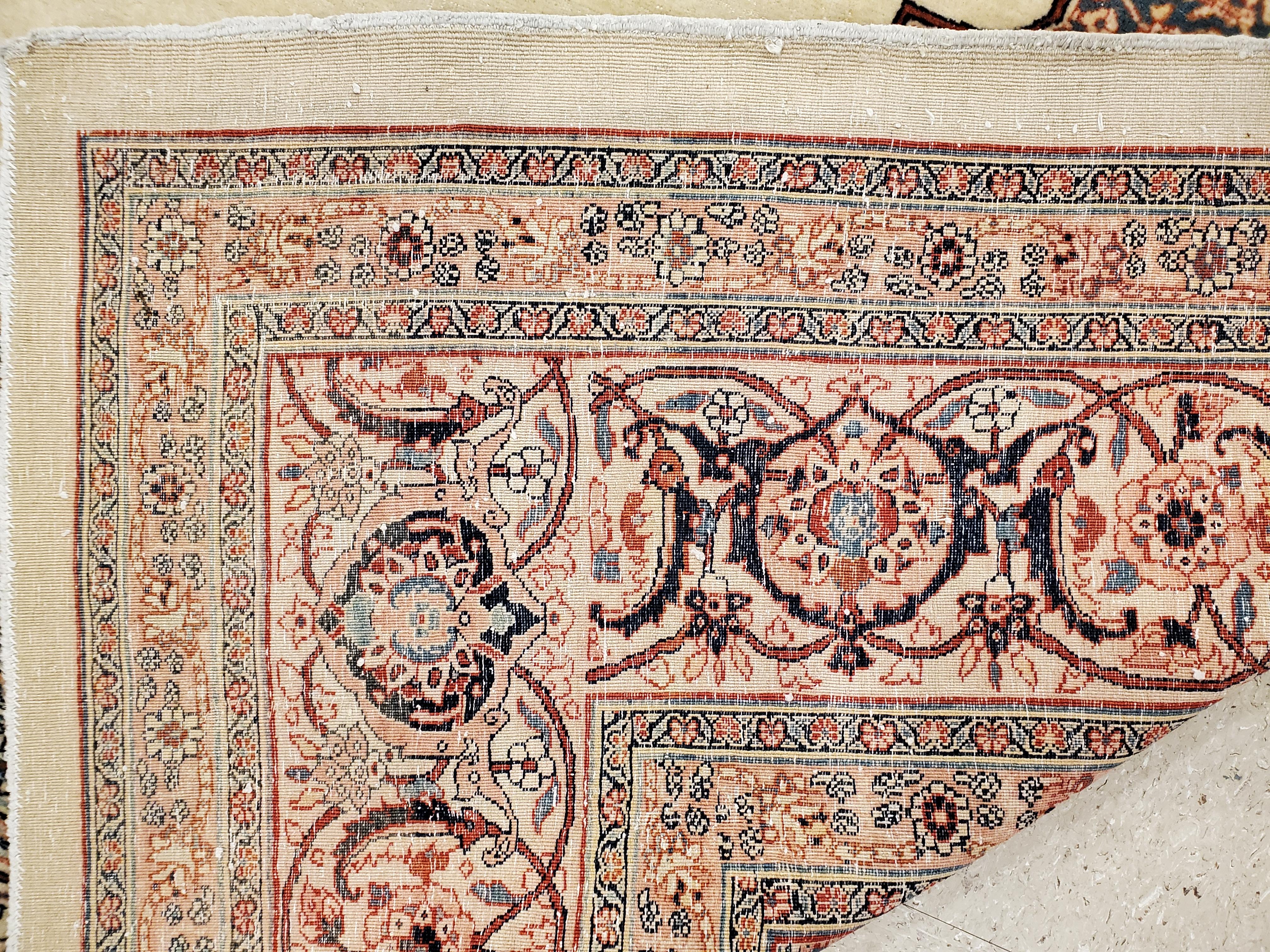Antique Tabriz Carpet, Hadji Jalili Persian Rug, Earth Tones, Ivory, Terracotta For Sale 1