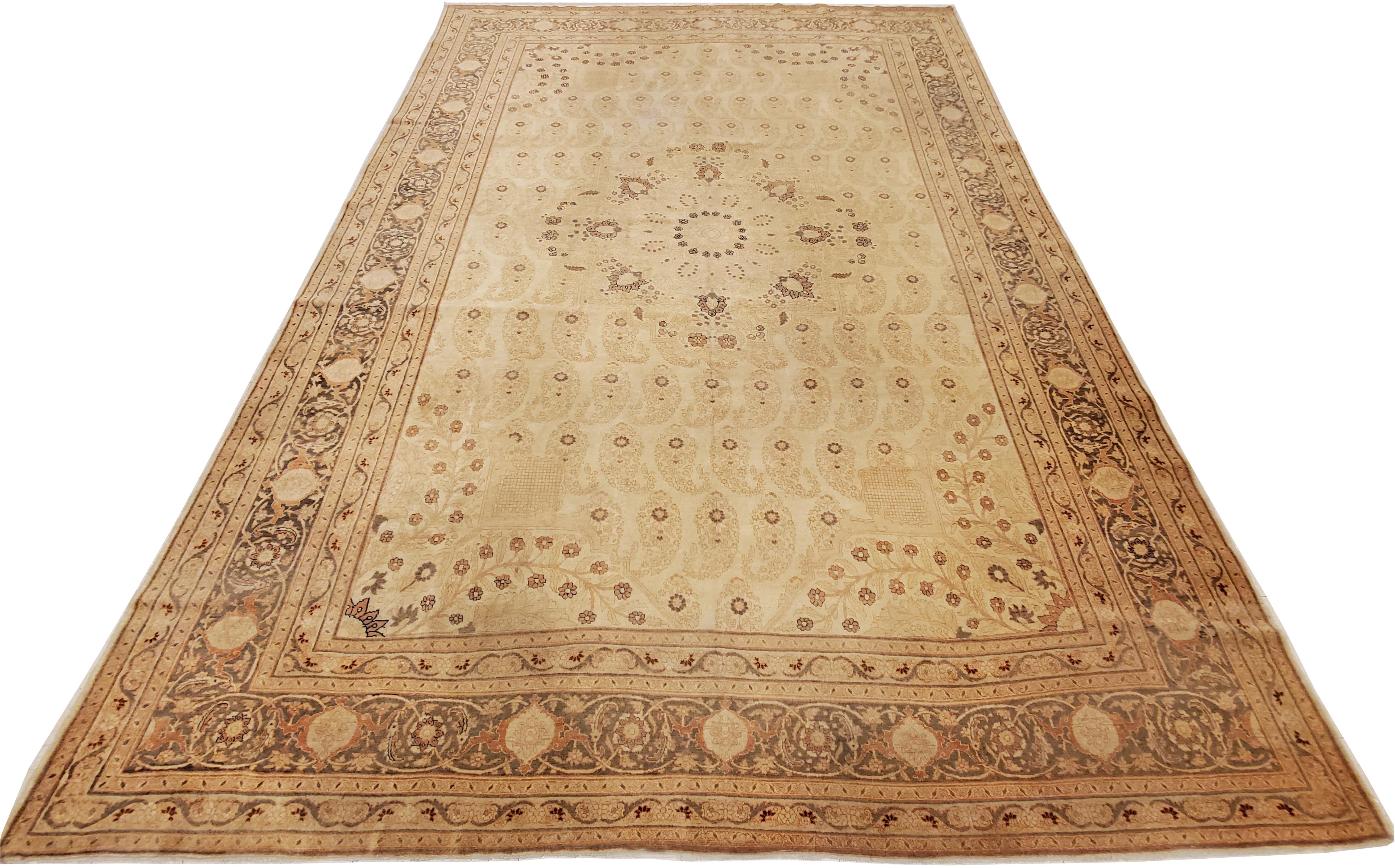 19th Century Antique Tabriz Carpet, Hadji Jalili Persian Rug, Earth Tones, Ivory, Terracotta For Sale