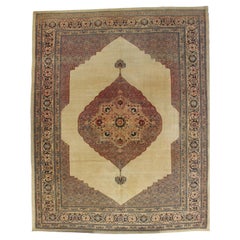 Tapis persan ancien de Tabriz, tapis Hadji Jalili, tons terreux, ivoire, terre cuite