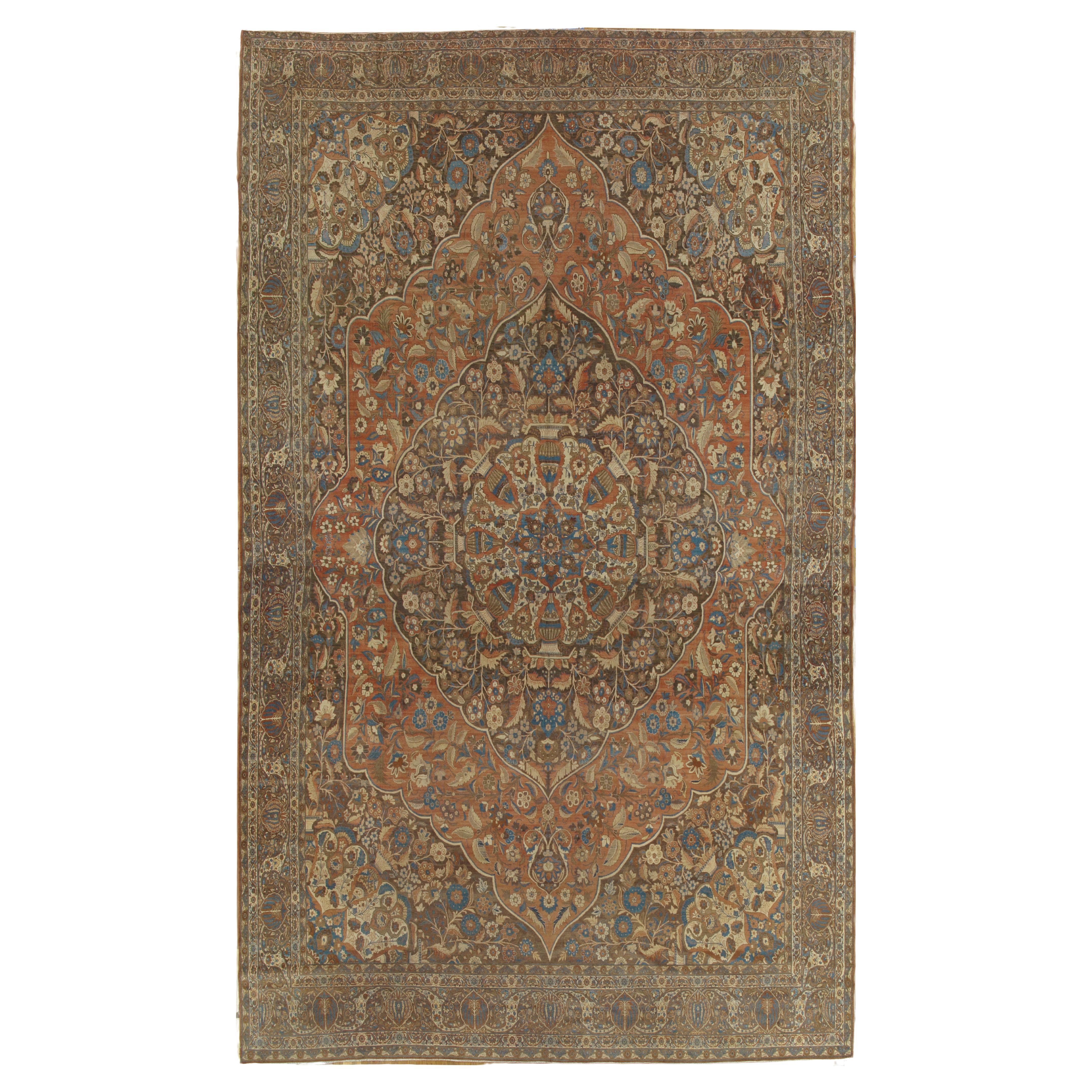 Antique Tabriz Carpet, Hadji Jalili Persian Rug, Earth Tones, Ivory, Terracotta