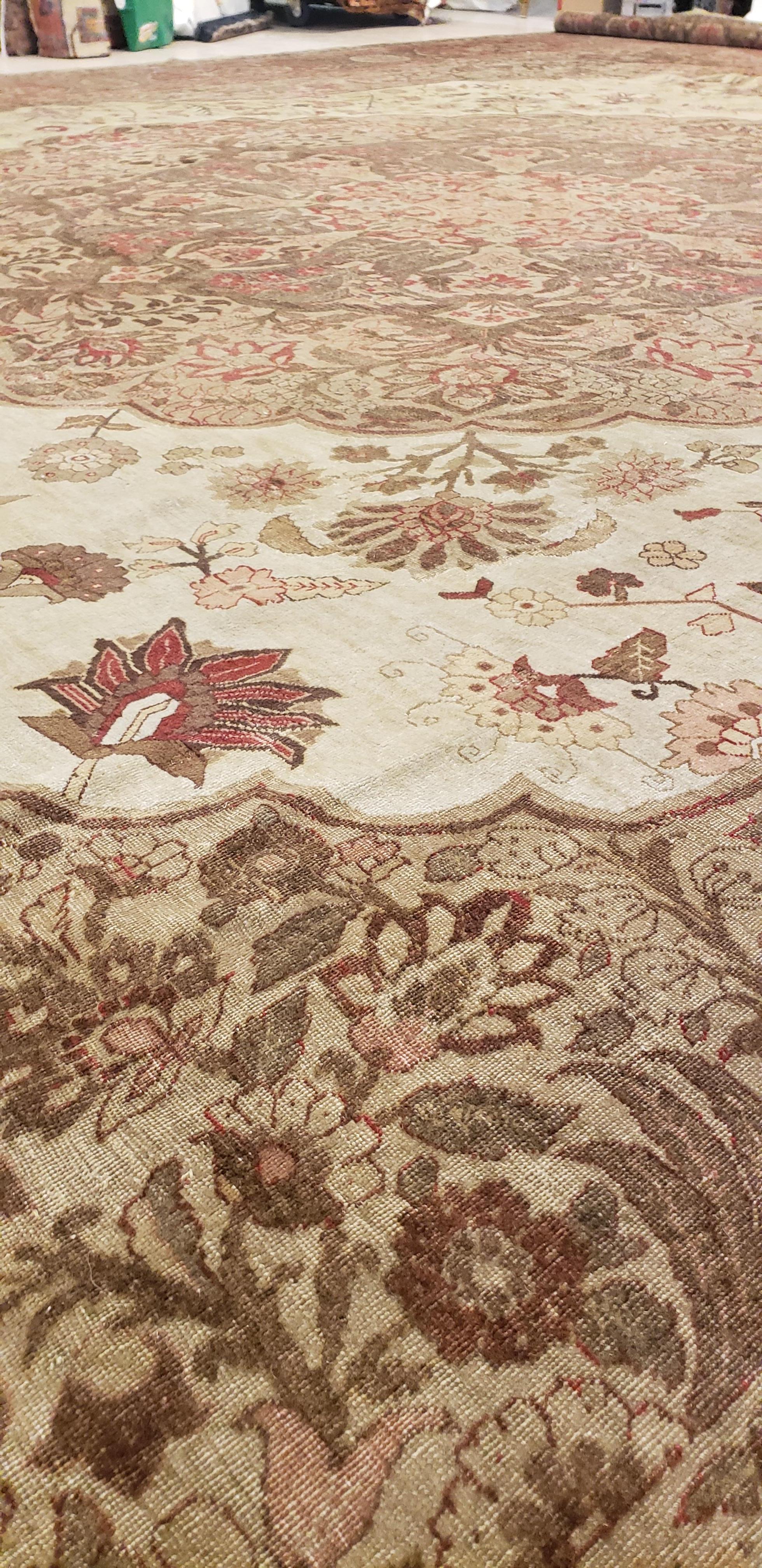 Antique Tabriz Carpet, Hadji Jalili Persian Rug, Earth Tones, Light Blue, Coral For Sale 2