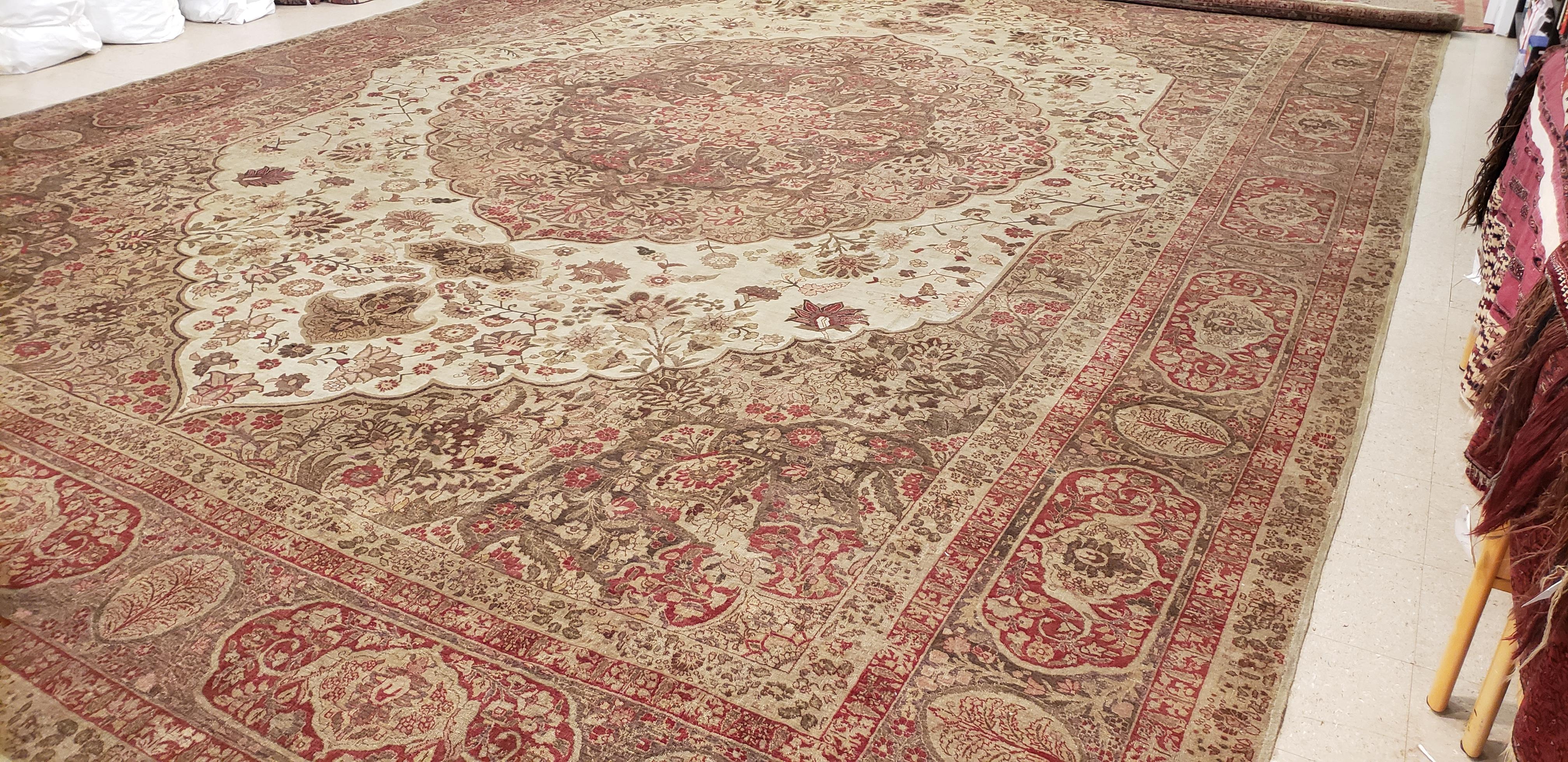 Antique Tabriz Carpet, Hadji Jalili Persian Rug, Earth Tones, Light Blue, Coral For Sale 8