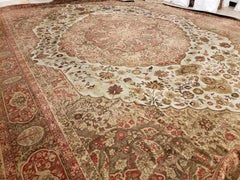 Antique Tabriz Carpet, Hadji Jalili Persian Rug, Earth Tones, Light Blue, Coral